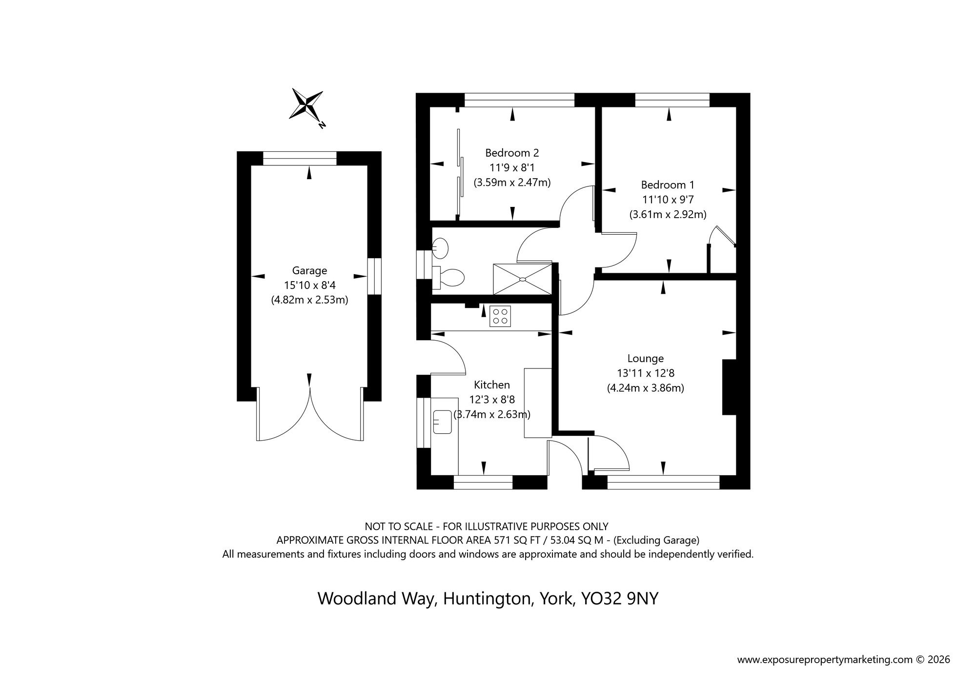 Floorplan of 2 bedroom Semi Detached Bungalow for sale, Woodland Way, Huntington, North Yorkshire, YO32