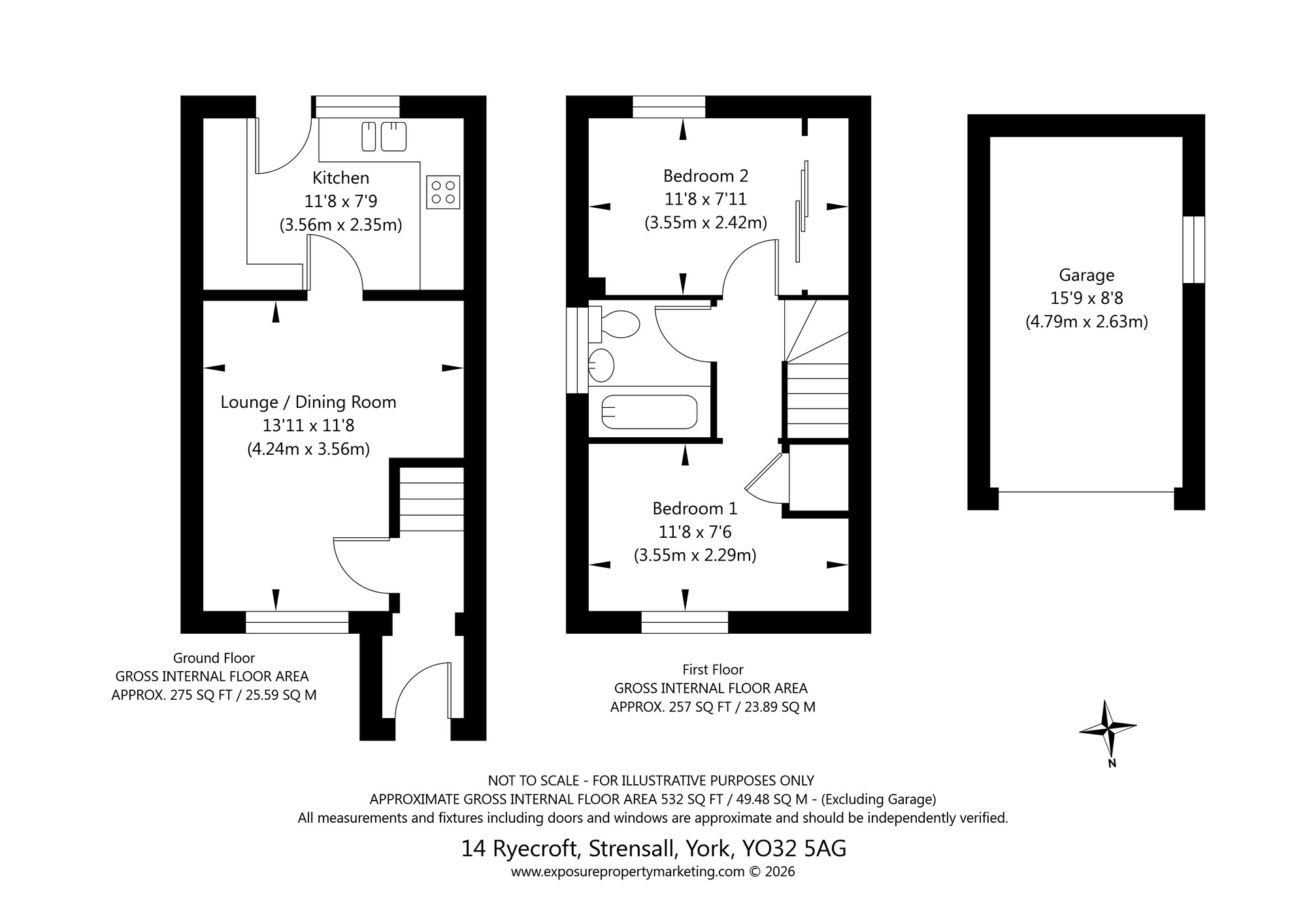 Floorplan of 2 bedroom Semi Detached House for sale, Ryecroft, Strensall, North Yorkshire, YO32