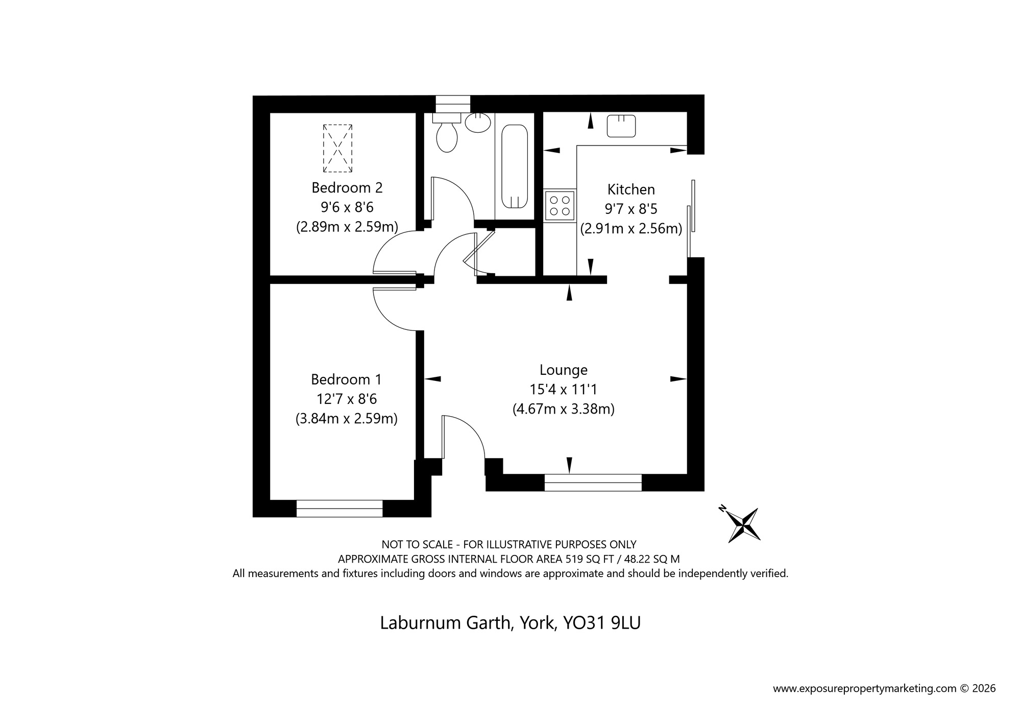 Floorplan of 2 bedroom Semi Detached Bungalow for sale, Laburnum Garth, York, North Yorkshire, YO31