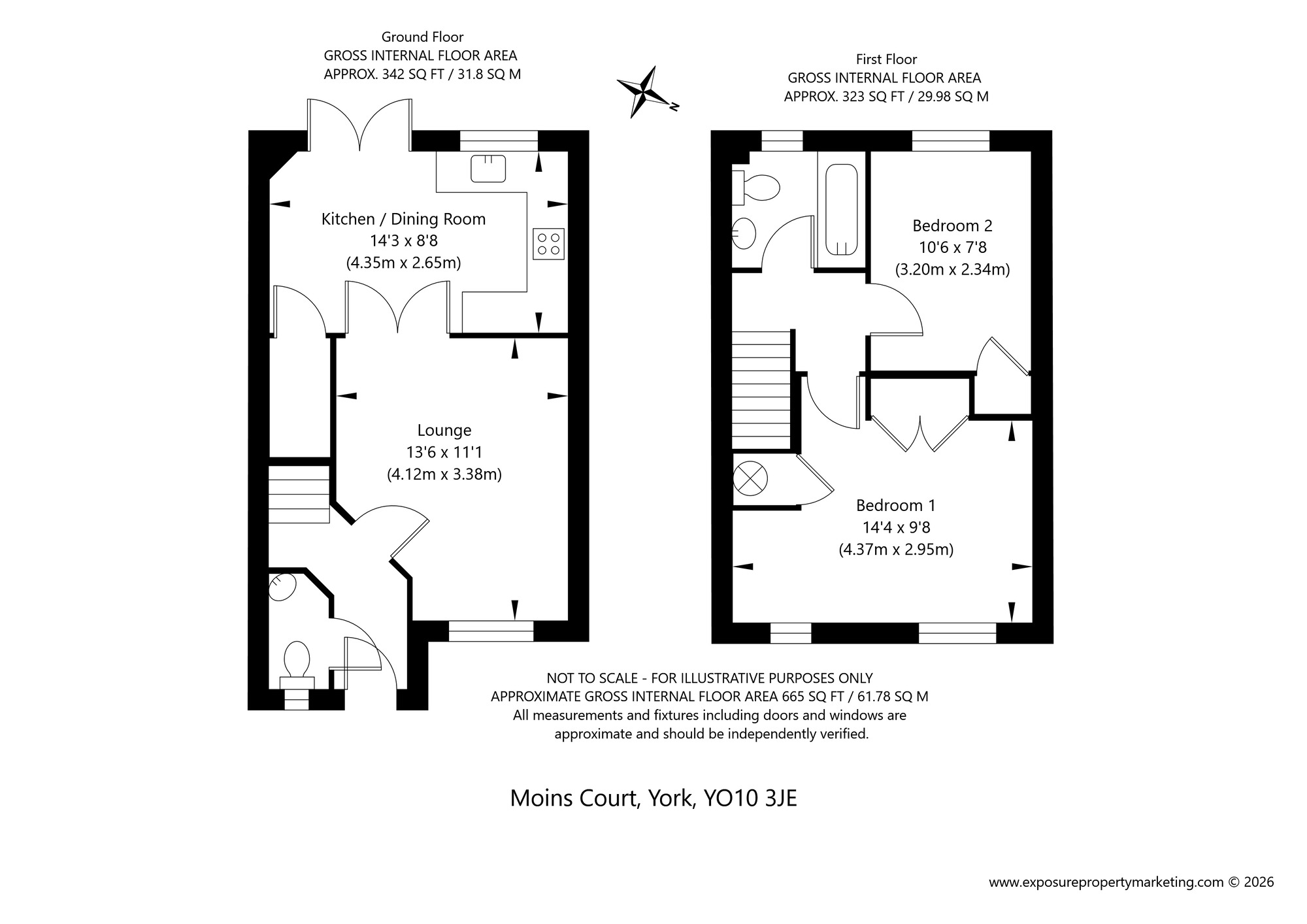 Floorplan of 2 bedroom Mid Terrace House for sale, Moins Court, York, North Yorkshire, YO10
