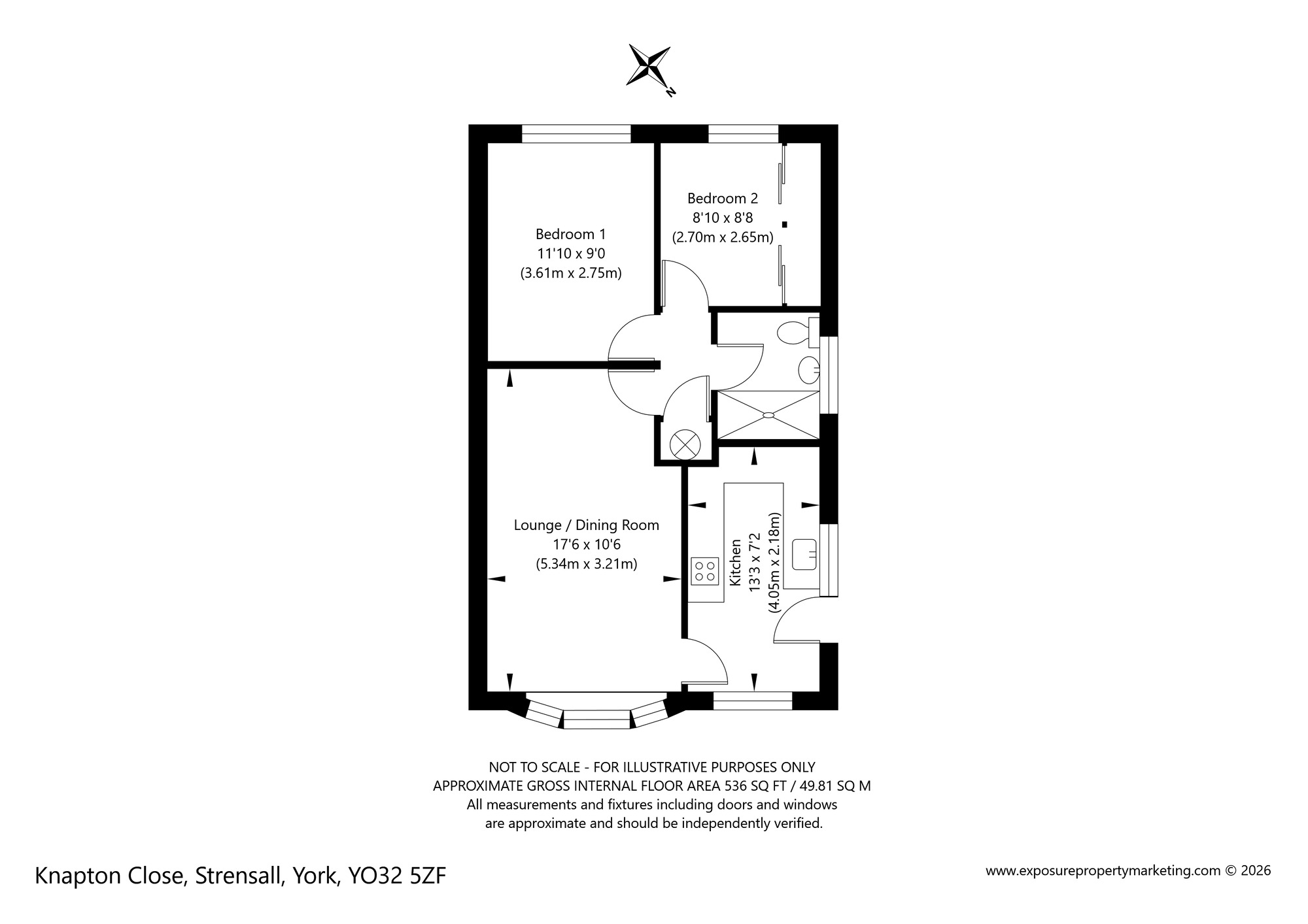Floorplan of 2 bedroom Semi Detached Bungalow for sale, Knapton Close, Strensall, North Yorkshire, YO32