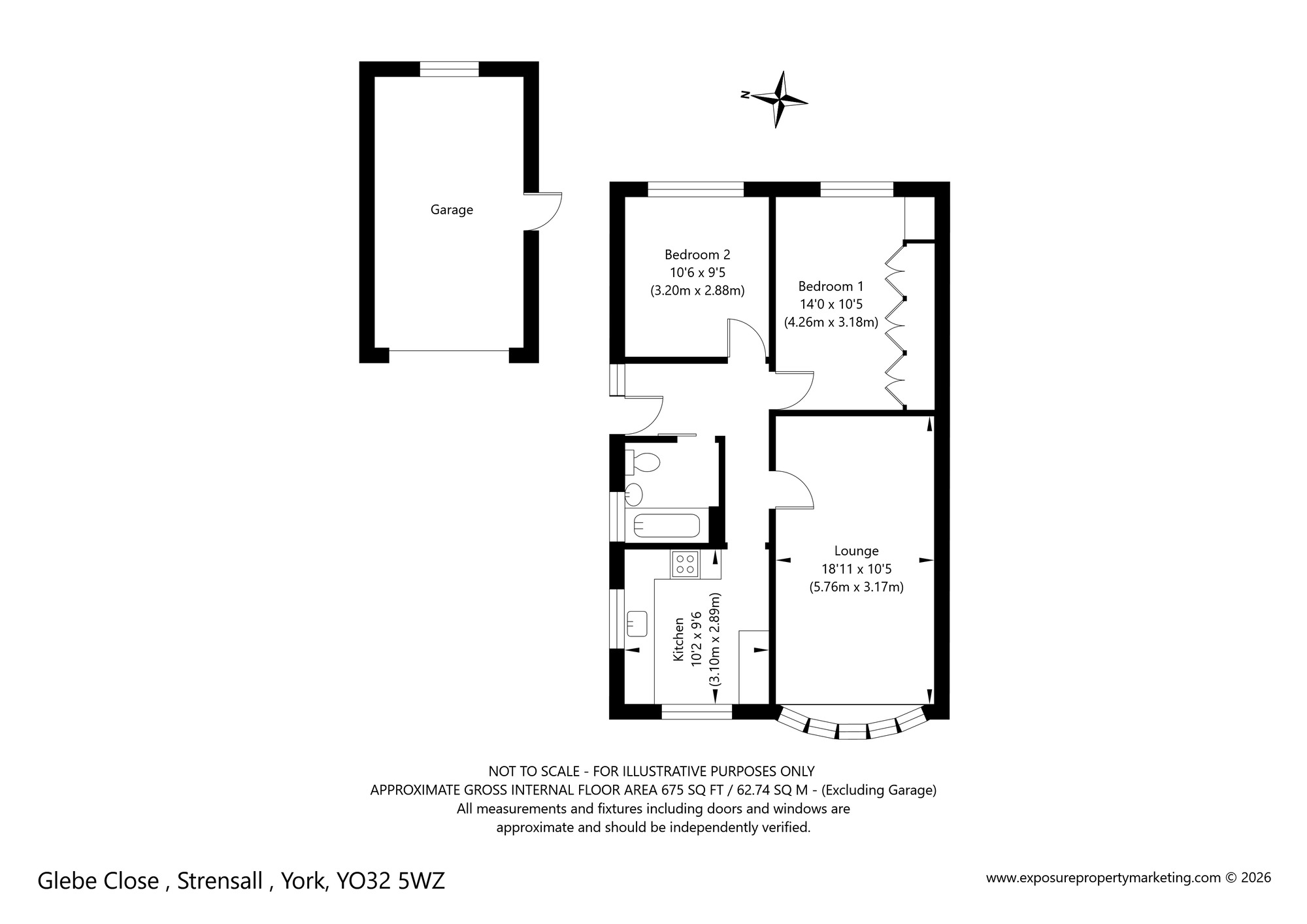 Floorplan of 2 bedroom Detached Bungalow for sale, Glebe Close, Strensall, North Yorkshire, YO32