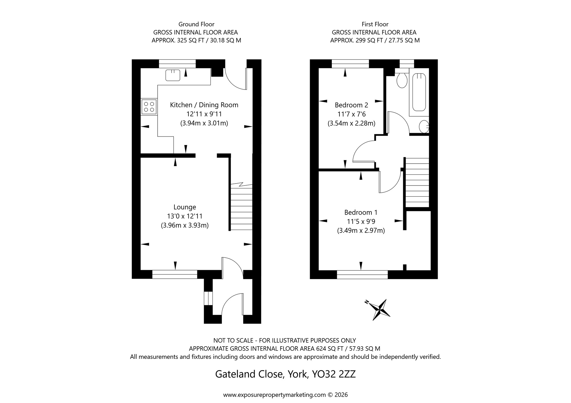 Floorplan of 2 bedroom Mid Terrace House for sale, Gateland Close, Haxby, North Yorkshire, YO32