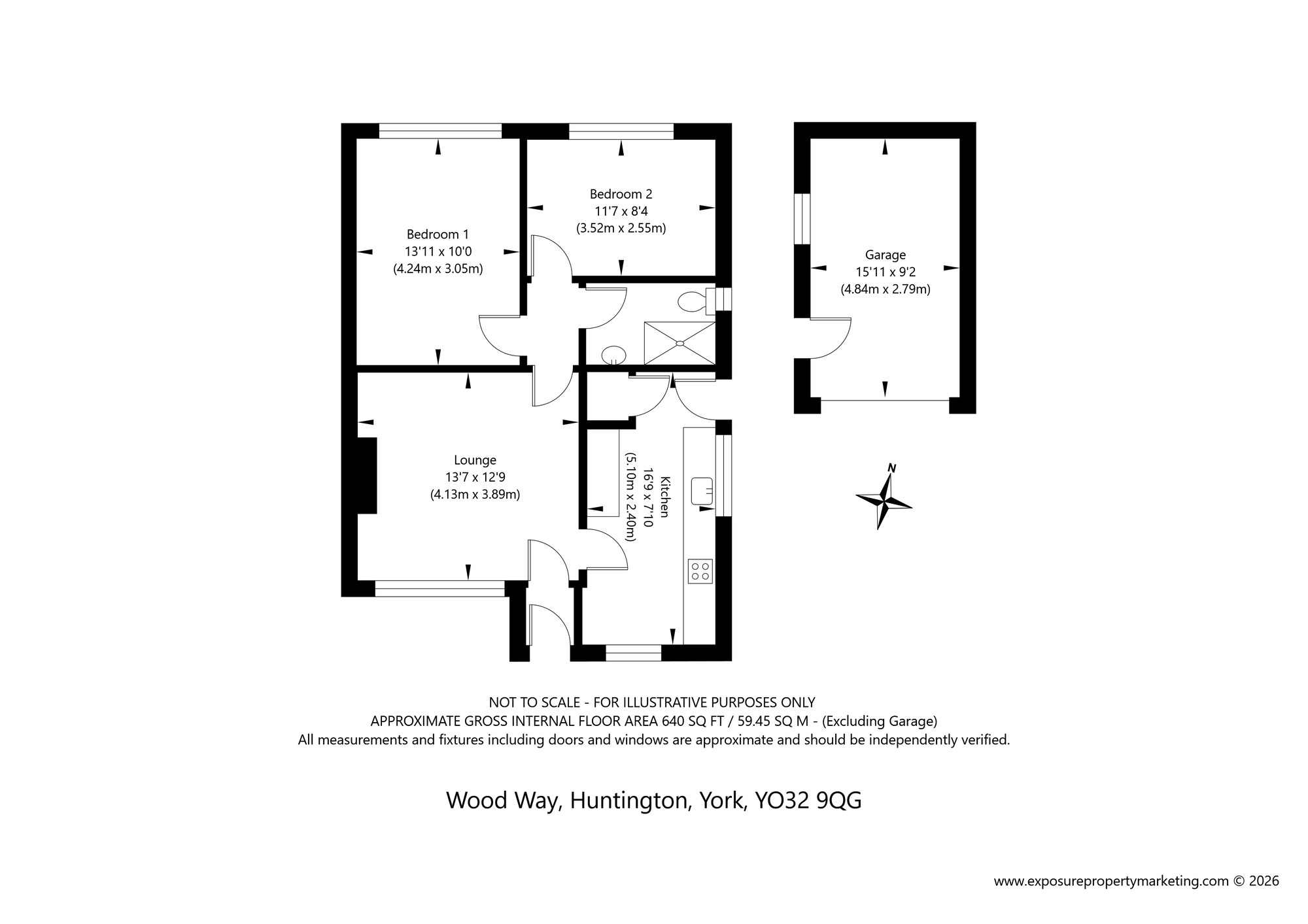 Floorplan of 2 bedroom Semi Detached Bungalow for sale, Wood Way, Huntington, North Yorkshire, YO32