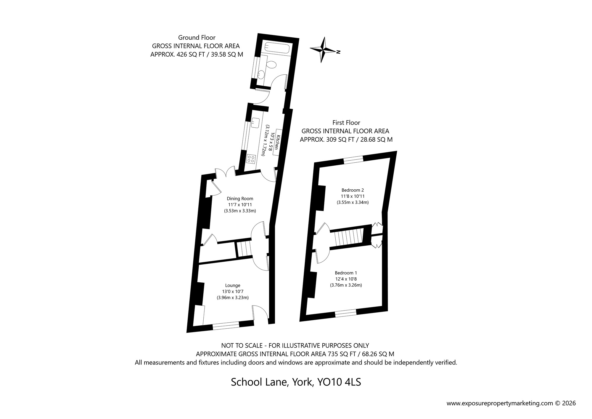 Floorplan of 2 bedroom Mid Terrace House for sale, School Lane, Fulford, North Yorkshire, YO10