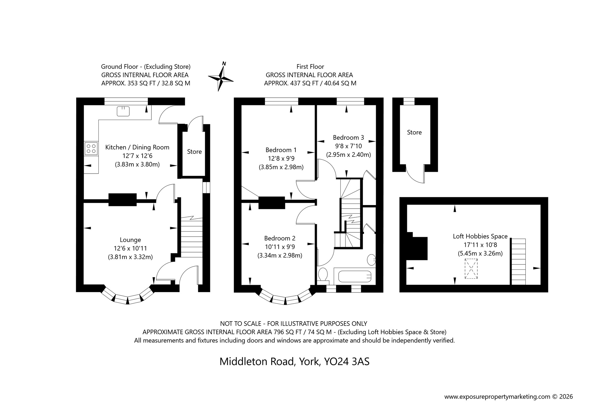 Floorplan of 3 bedroom Mid Terrace House for sale, Middleton Road, York, North Yorkshire, YO24