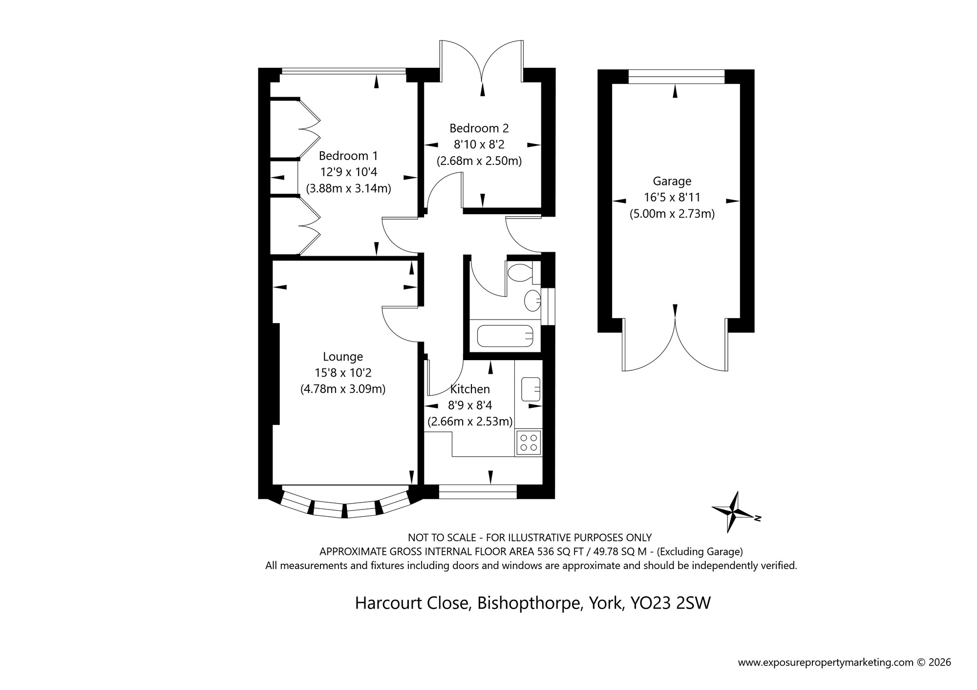 Floorplan of 2 bedroom Semi Detached Bungalow for sale, Harcourt Close, Bishopthorpe, North Yorkshire, YO23