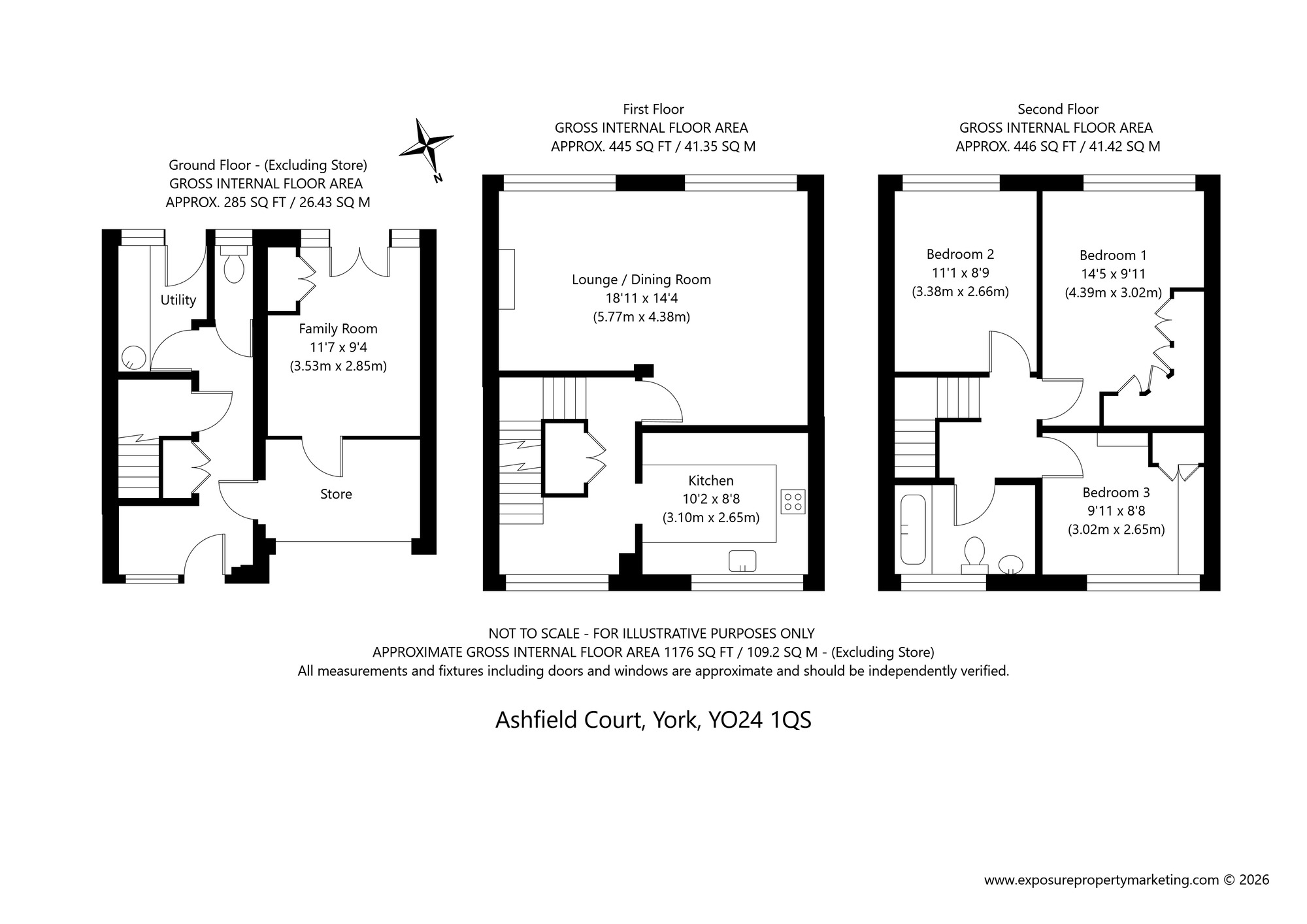Floorplan of 3 bedroom End Terrace House for sale, Ashfield Court, York, North Yorkshire, YO24