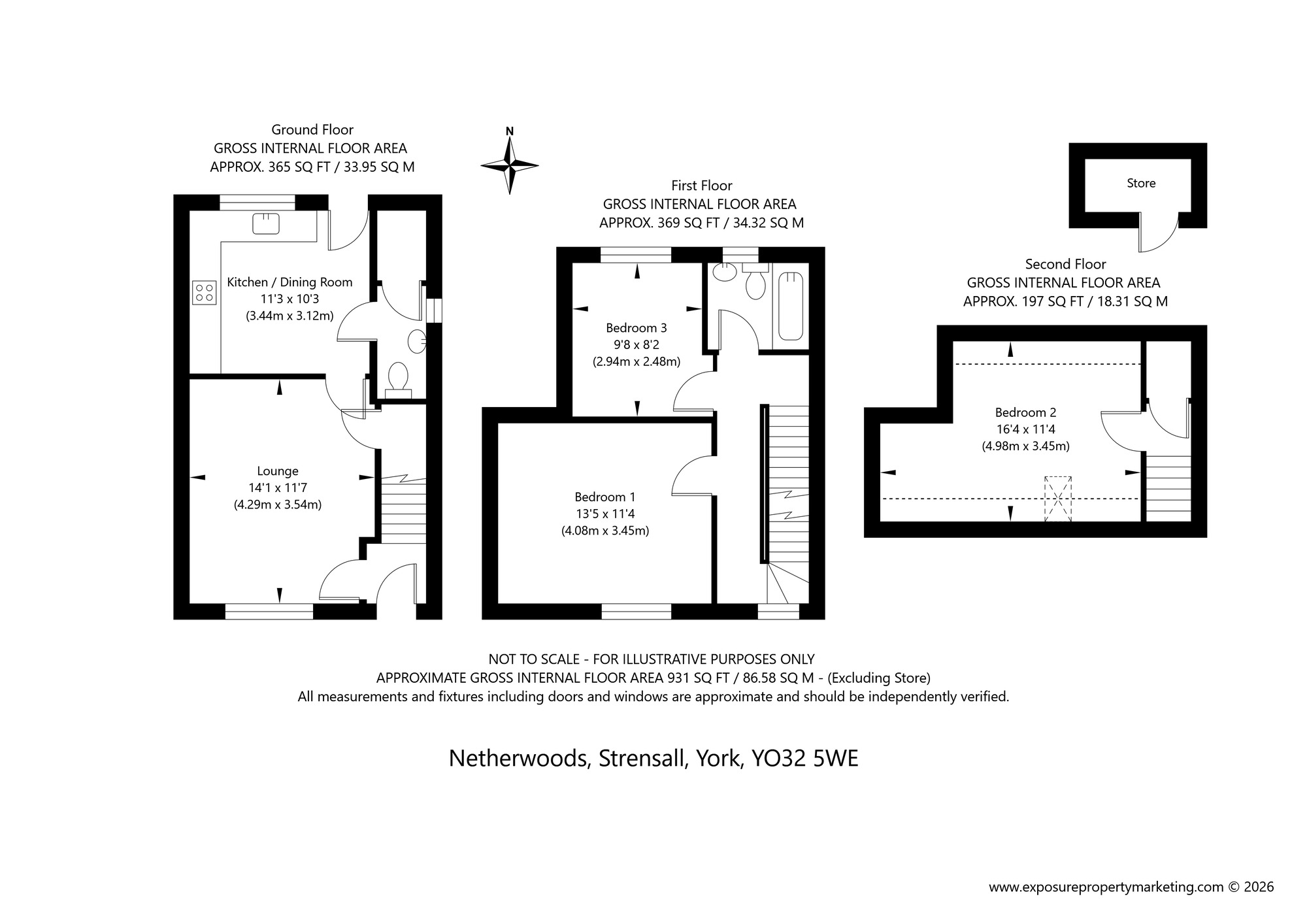 Floorplan of 3 bedroom End Terrace House for sale, Netherwoods, Strensall, North Yorkshire, YO32