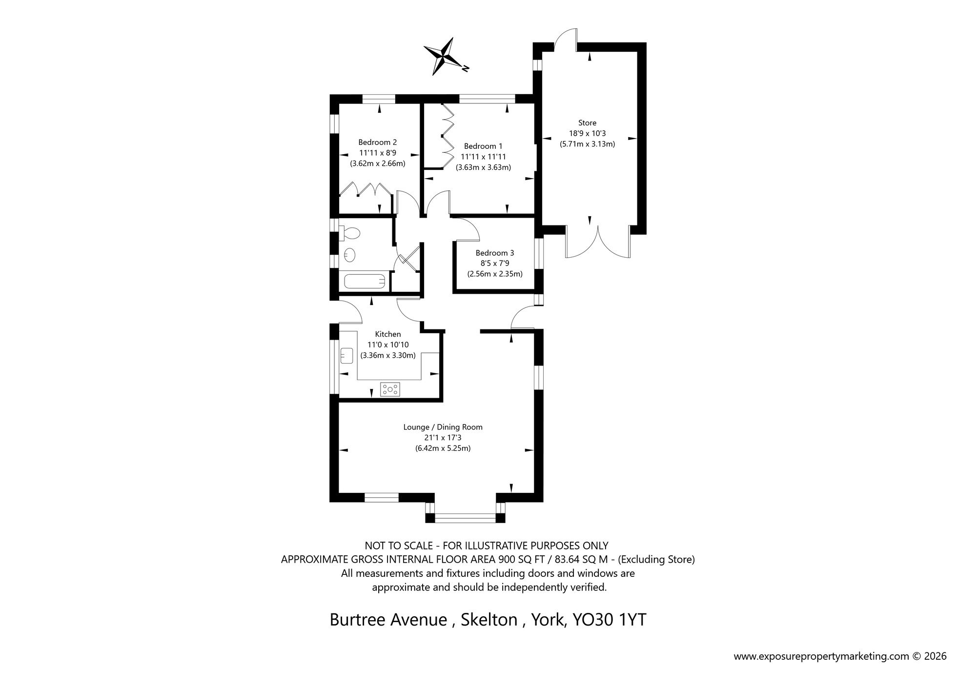 Floorplan of 3 bedroom Detached Bungalow for sale, Burtree Avenue, Skelton, North Yorkshire, YO30