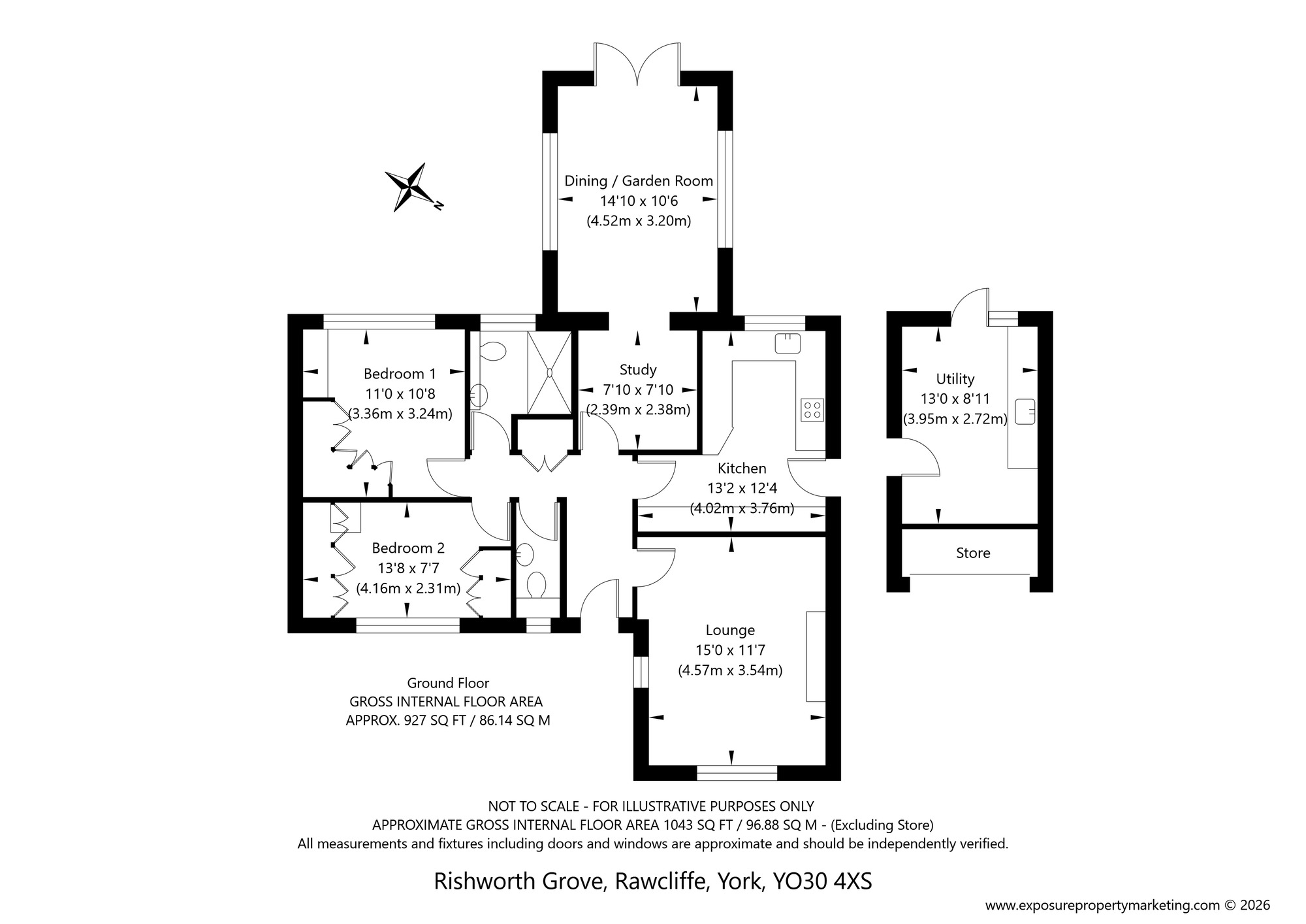 Floorplan of 2 bedroom Detached Bungalow for sale, Rishworth Grove, York, North Yorkshire, YO30
