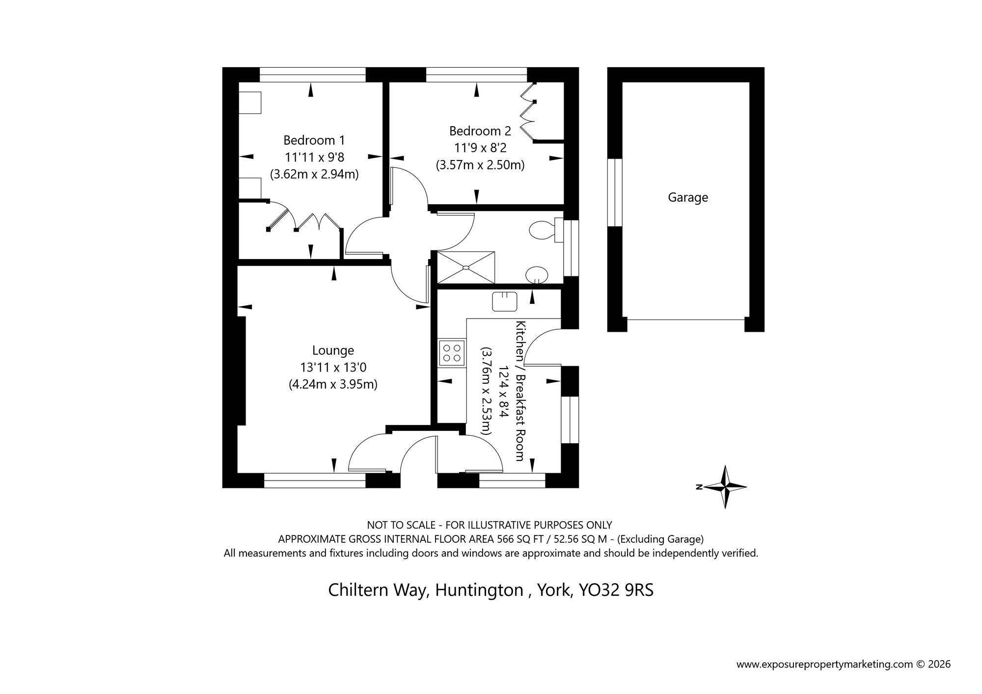Floorplan of 2 bedroom Semi Detached Bungalow for sale, Chiltern Way, Huntington, North Yorkshire, YO32