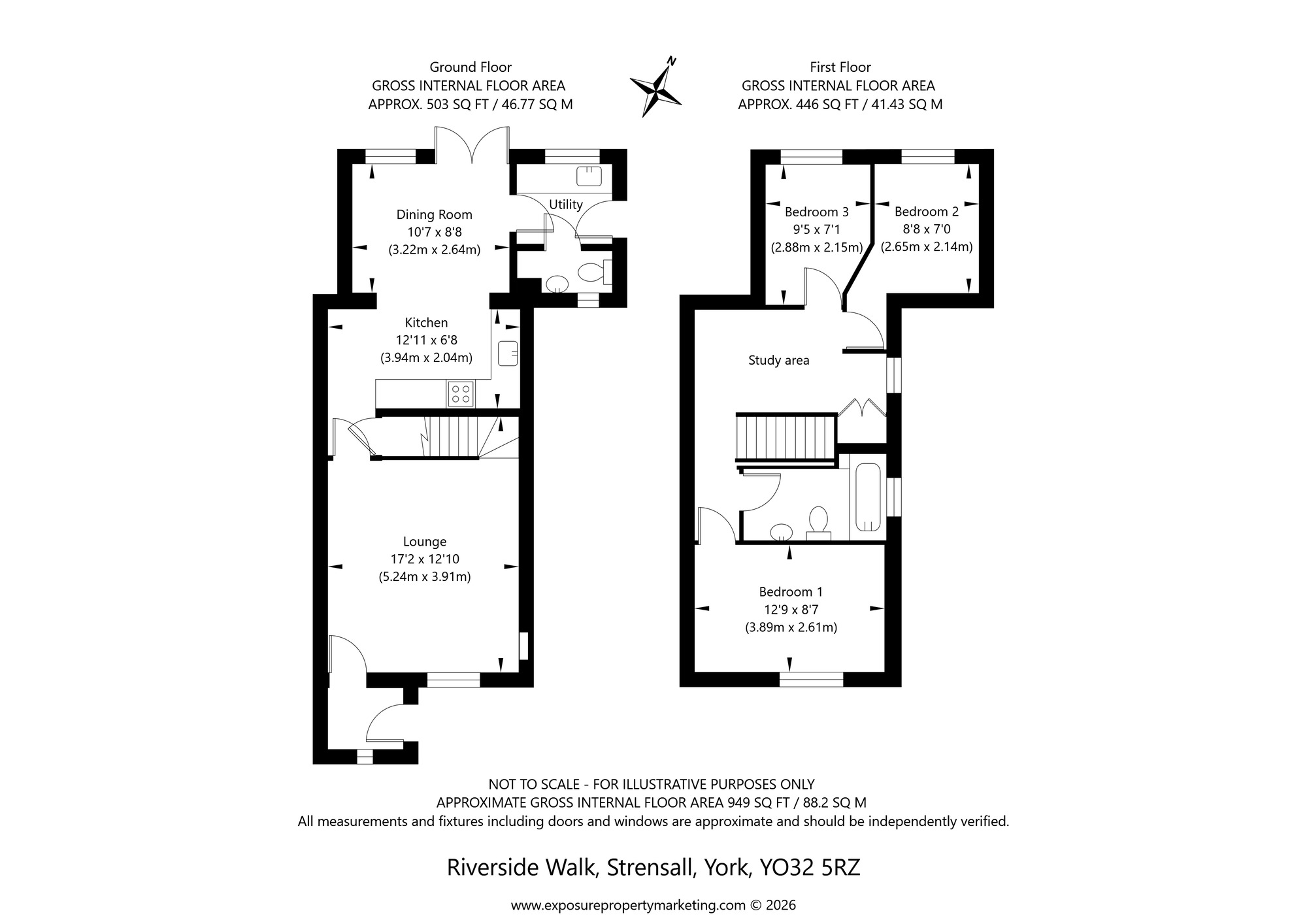 Floorplan of 3 bedroom Semi Detached House for sale, Riverside Walk, Strensall, North Yorkshire, YO32