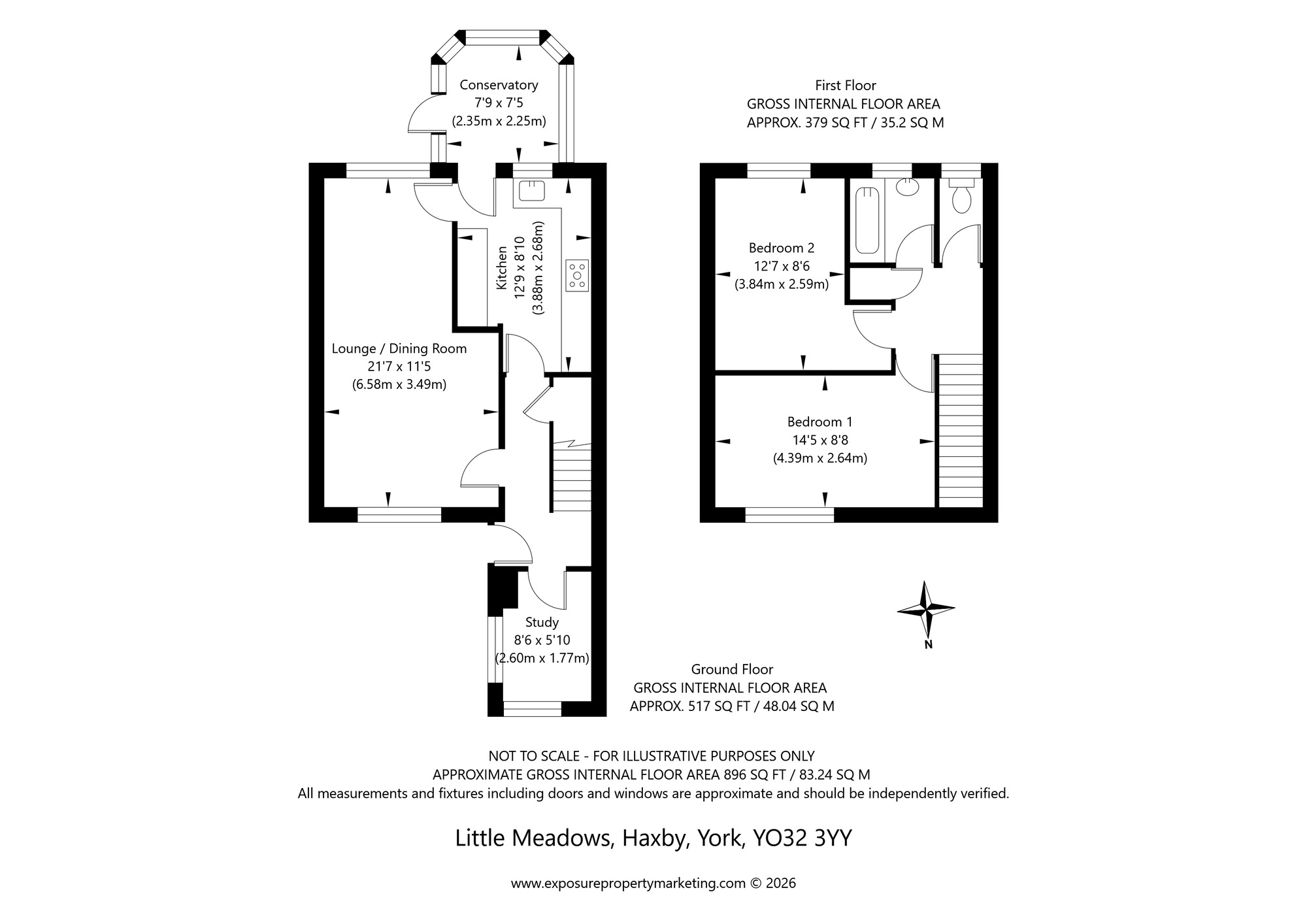 Floorplan of 2 bedroom Mid Terrace House for sale, Little Meadows, Haxby, North Yorkshire, YO32