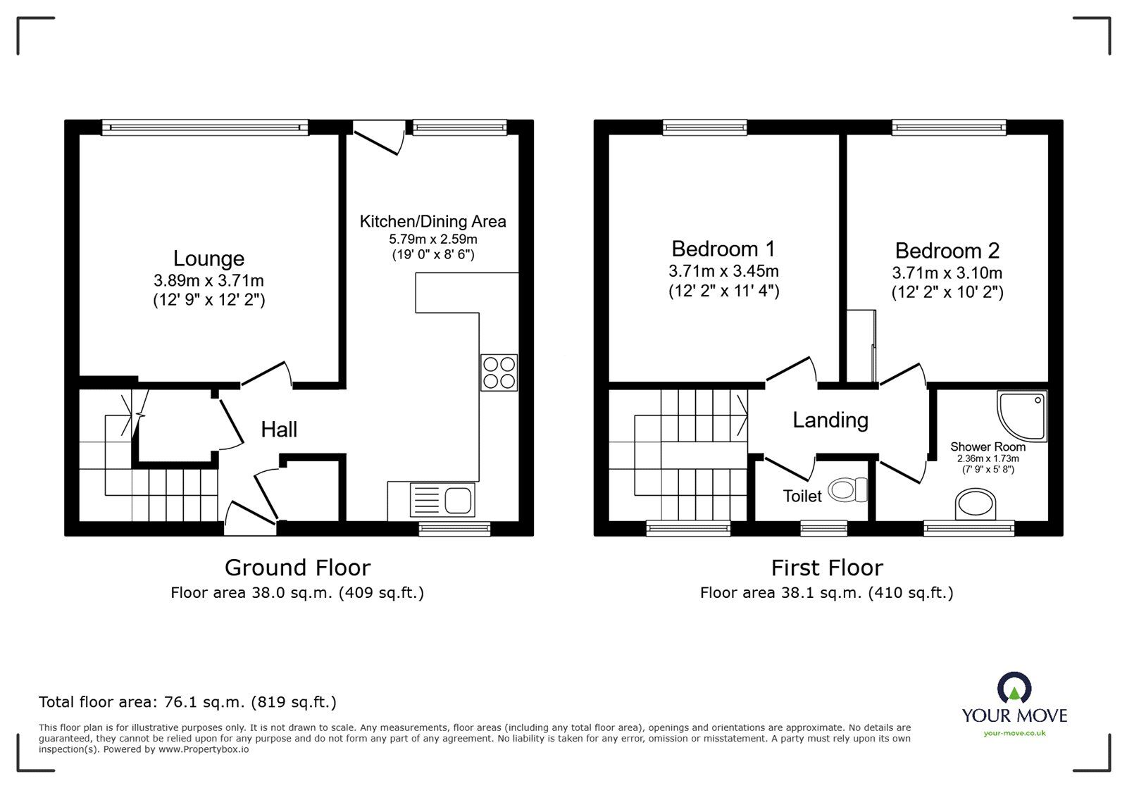 Floorplan of 2 bedroom Mid Terrace House for sale, Coronation Gardens, Radcliffe, Greater Manchester, M26