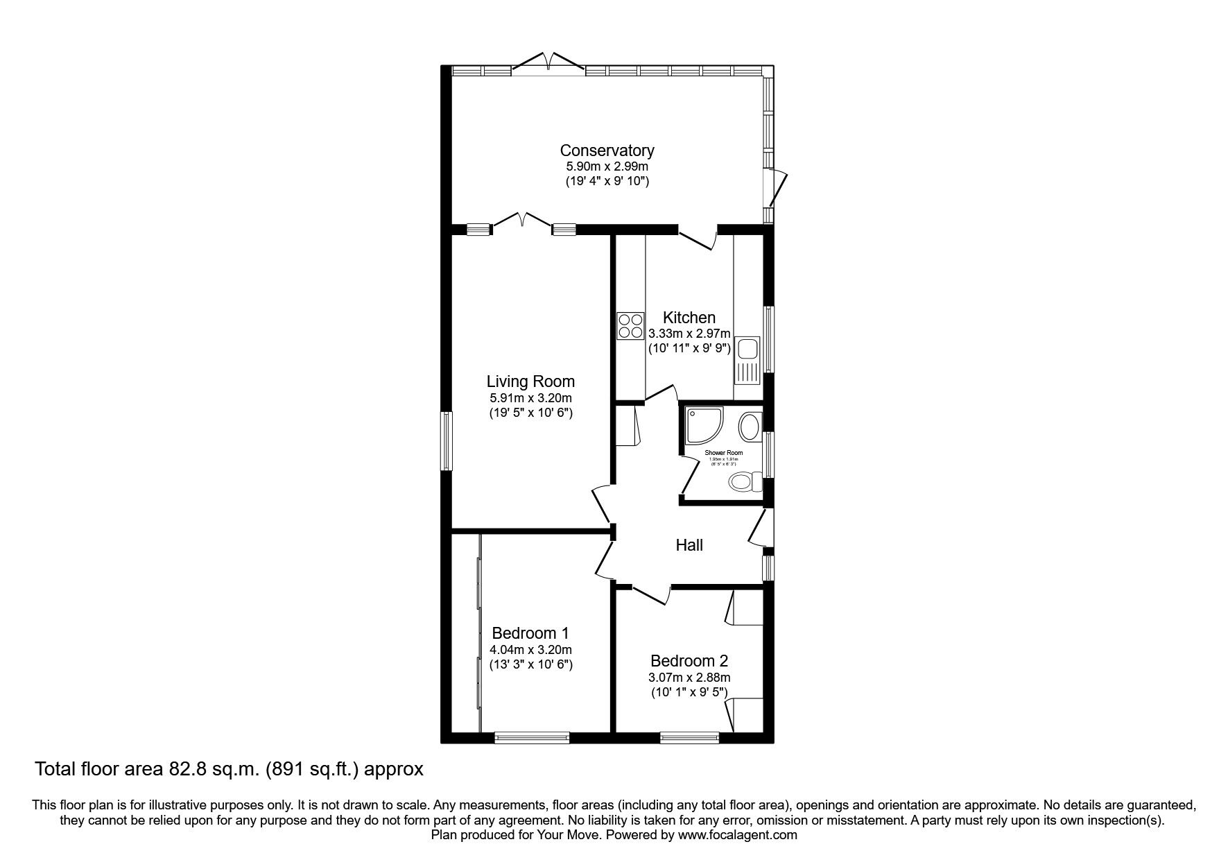 Floorplan of 2 bedroom Semi Detached Bungalow for sale, Lynmouth Close, Radcliffe, Greater Manchester, M26