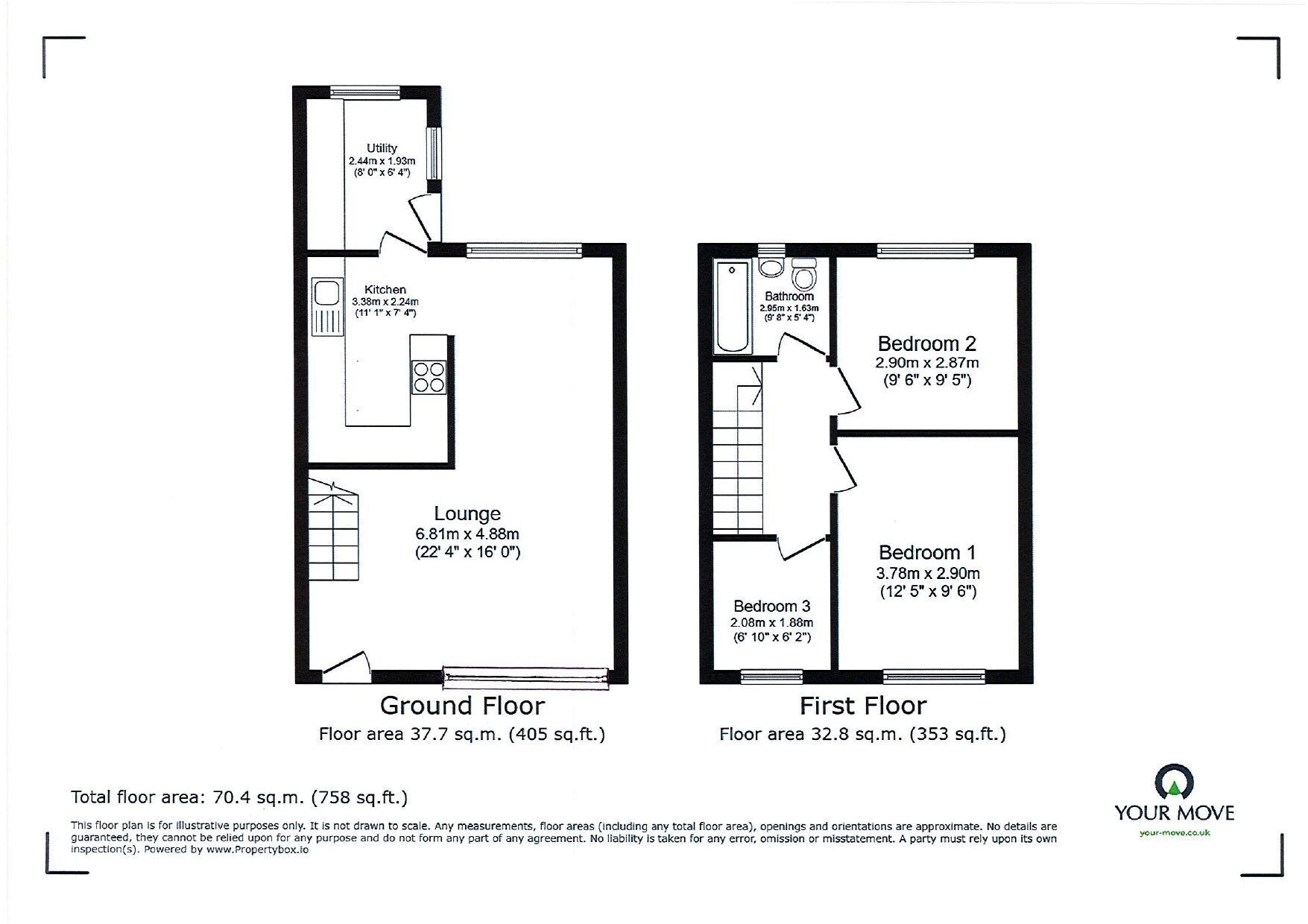 Floorplan of 2 bedroom End Terrace House for sale, Mersey Square, Whitefield, Greater Manchester, M45