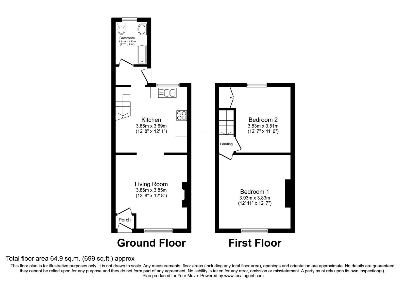 Floorplan of 2 bedroom Mid Terrace House for sale, Albert Street, Prestwich, Greater Manchester, M25