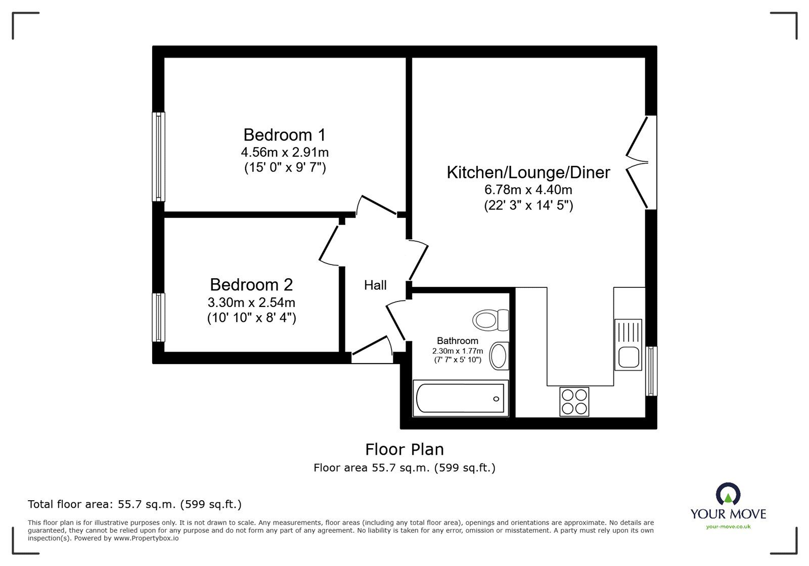 Floorplan of 2 bedroom Flat for sale, Danecroft, Little Lever, Greater Manchester, BL3