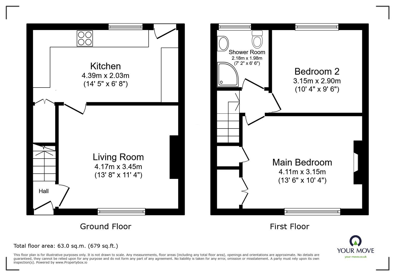 Floorplan of 2 bedroom Mid Terrace House for sale, Coniston Avenue, Whitefield, Greater Manchester, M45
