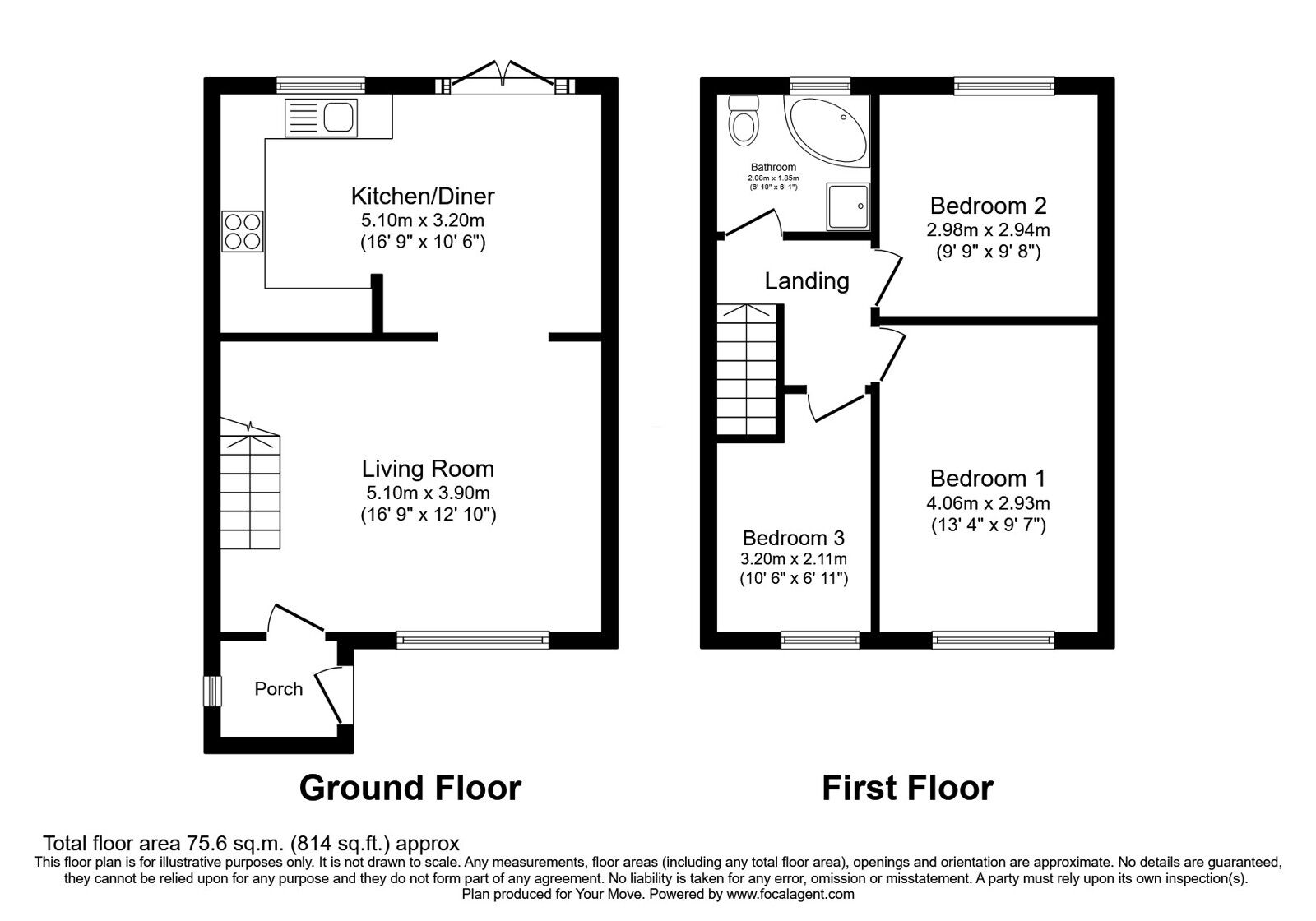 Floorplan of 3 bedroom Mid Terrace House for sale, Stanley Road, Radcliffe, Greater Manchester, M26