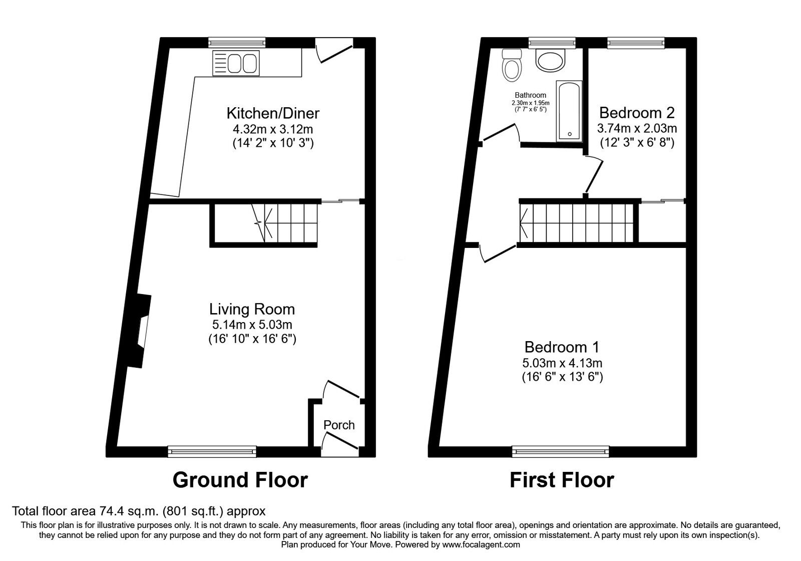 Floorplan of 2 bedroom End Terrace House for sale, Princess Street, Radcliffe, Greater Manchester, M26