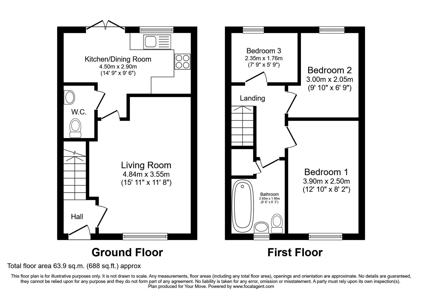 Floorplan of 3 bedroom End Terrace House for sale, Hutchinson Close, Radcliffe, Greater Manchester, M26