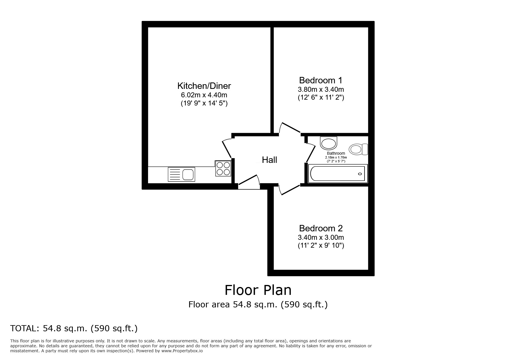 Floorplan of 2 bedroom Flat to rent, Hillside Avenue, Strood, Kent, ME2