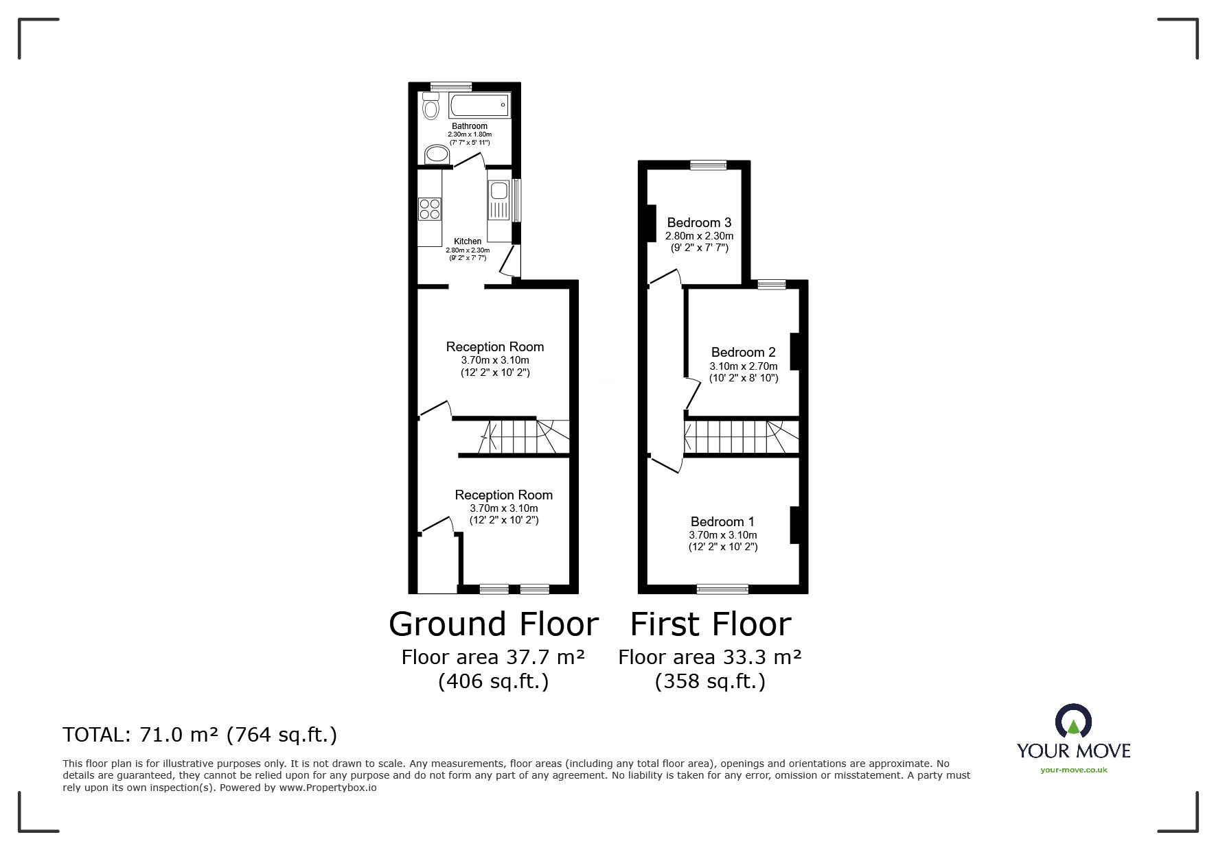 Floorplan of 3 bedroom End Terrace House for sale, Amherst Road, Rochester, Kent, ME1