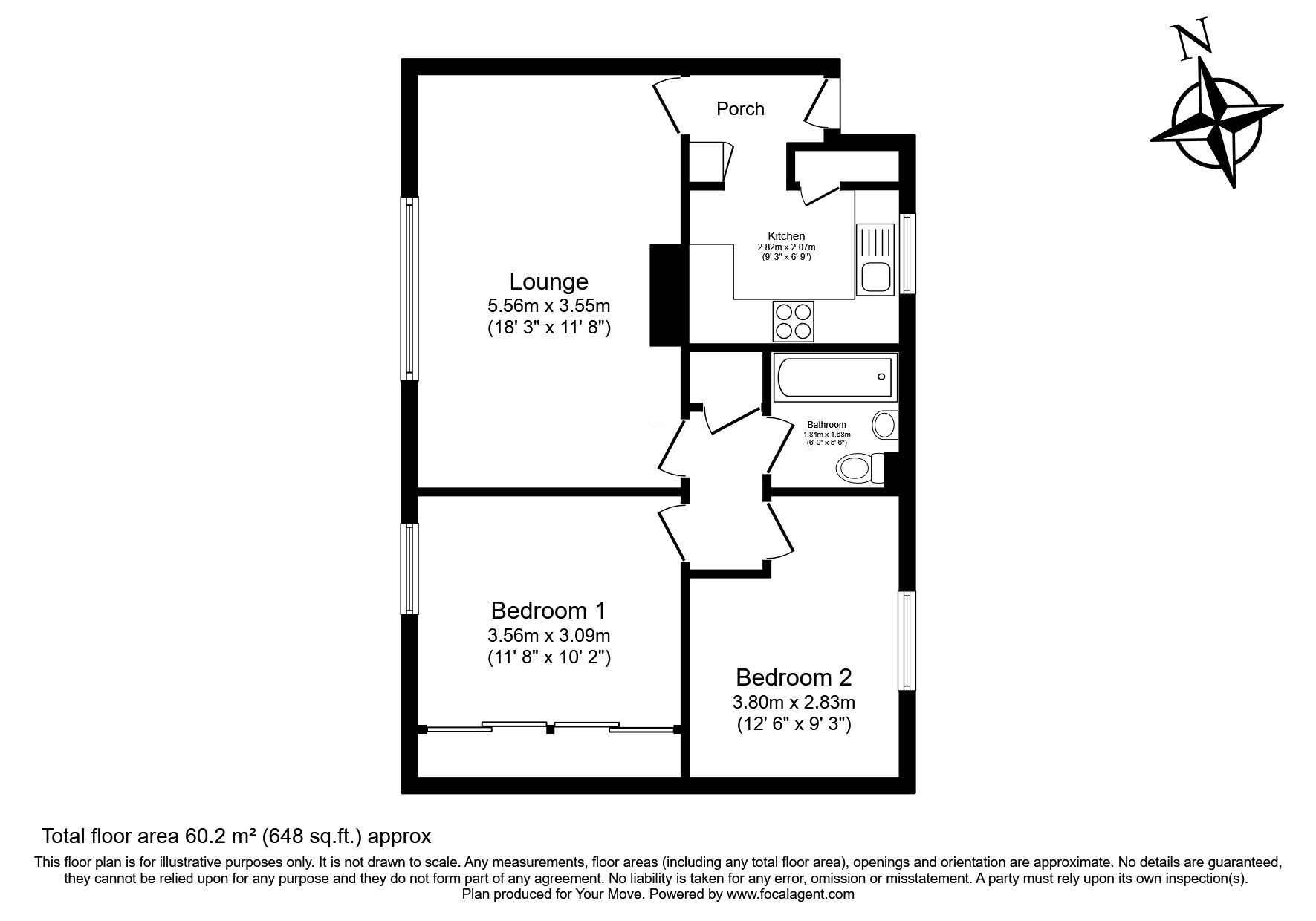 Floorplan of 2 bedroom  Flat for sale, Leander Road, Rochester, Kent, ME1