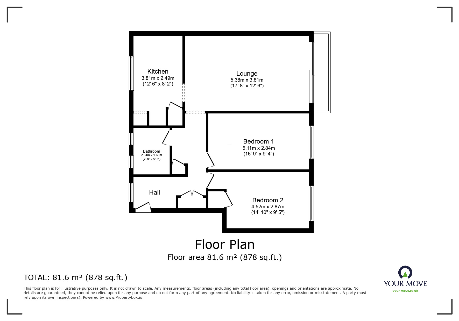 Floorplan of 2 bedroom  Flat for sale, Humber Crescent, Rochester, Kent, ME2