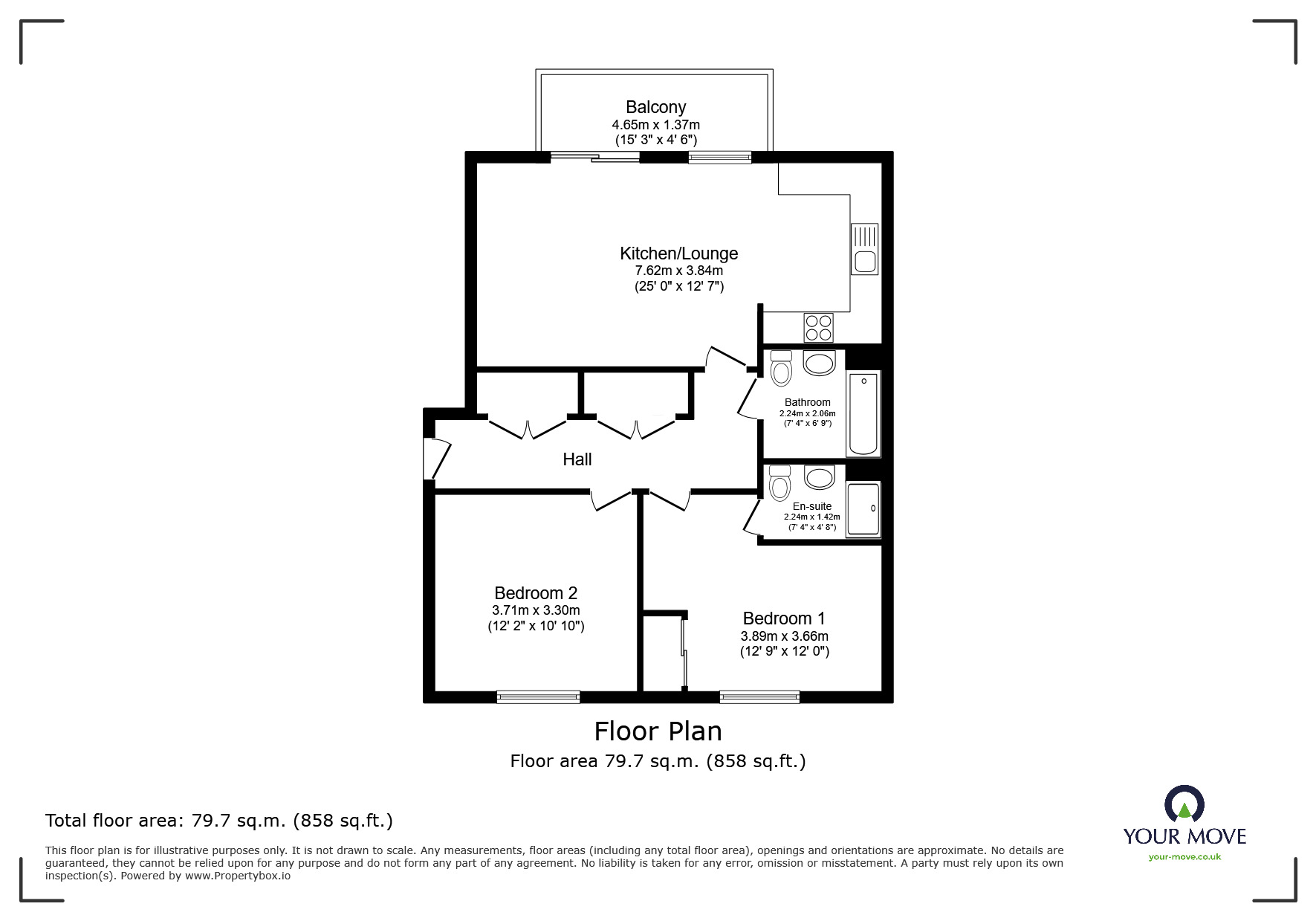 Floorplan of 2 bedroom  Flat for sale, Knights Templar Way, Rochester, Kent, ME2