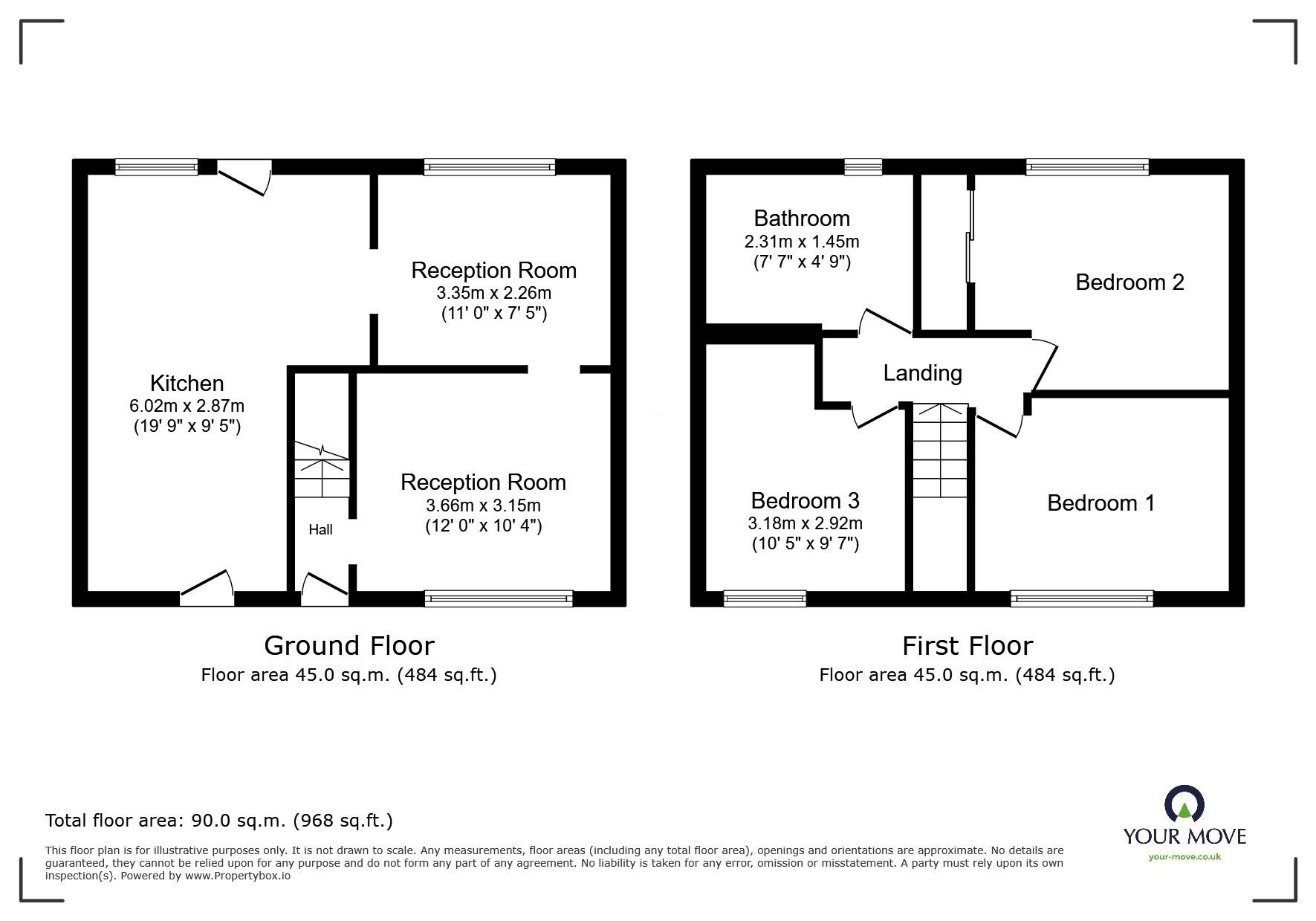 Floorplan of 3 bedroom End Terrace House to rent, Clifton Close, Rochester, Kent, ME2