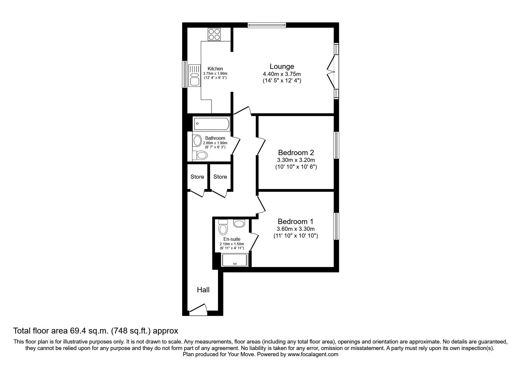 Floorplan of 2 bedroom  Flat for sale, Sealand Drive, Rochester, Kent, ME2