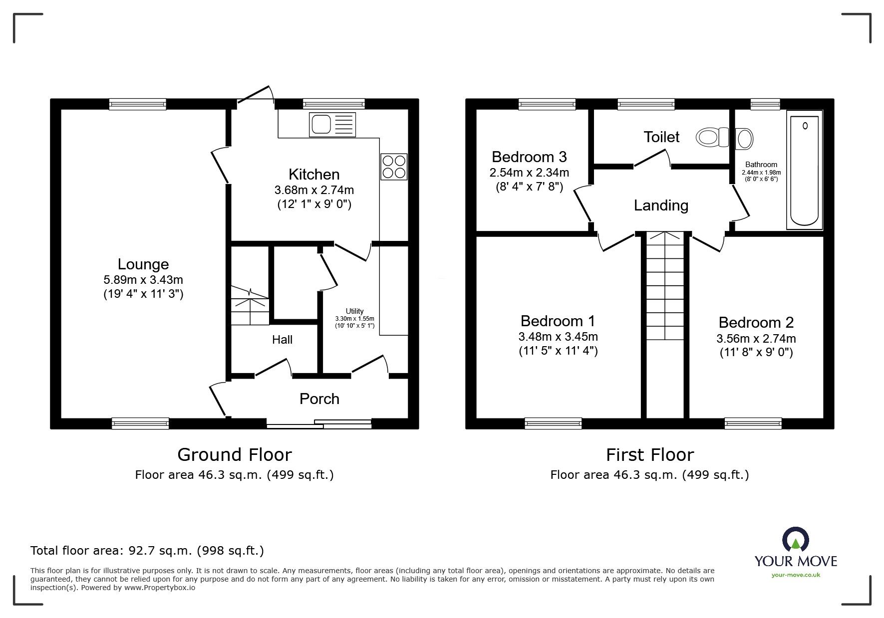 Floorplan of 3 bedroom Mid Terrace House for sale, Ajax Road, Rochester, Kent, ME1