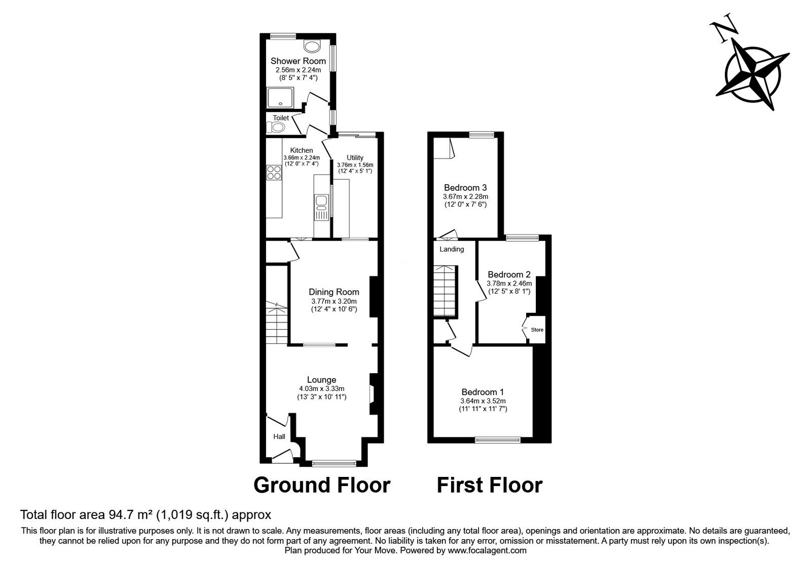 Floorplan of 3 bedroom Mid Terrace House for sale, Barnsole Road, Gillingham, Kent, ME7