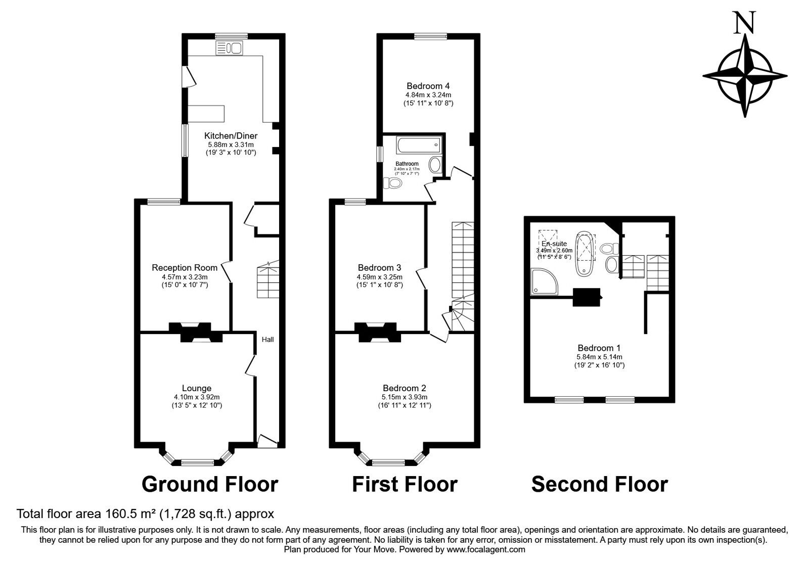 Floorplan of 4 bedroom Mid Terrace House for sale, Maidstone Road, Rochester, Kent, ME1