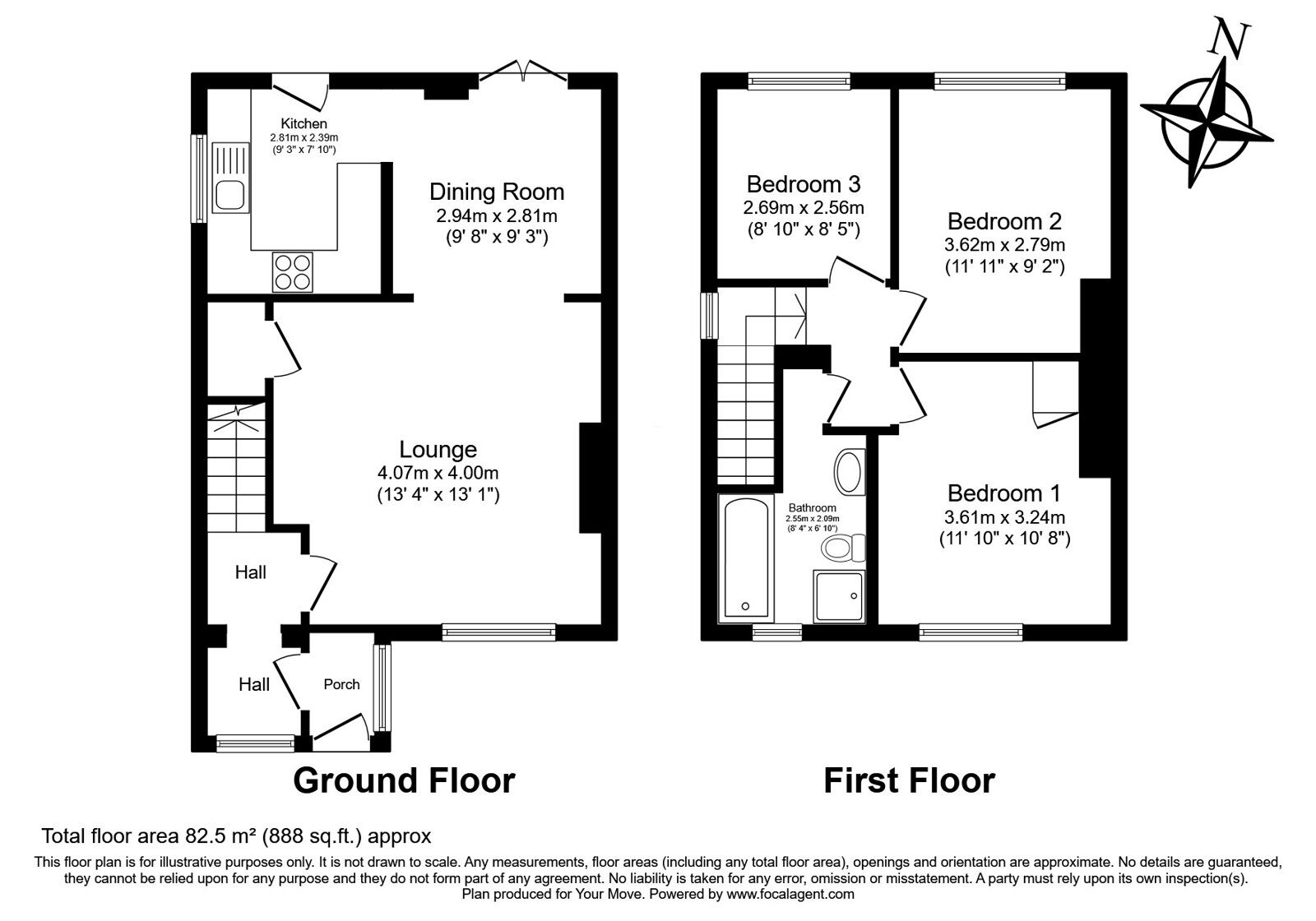 Floorplan of 3 bedroom Semi Detached House for sale, Hawthorn Road, Rochester, Kent, ME2