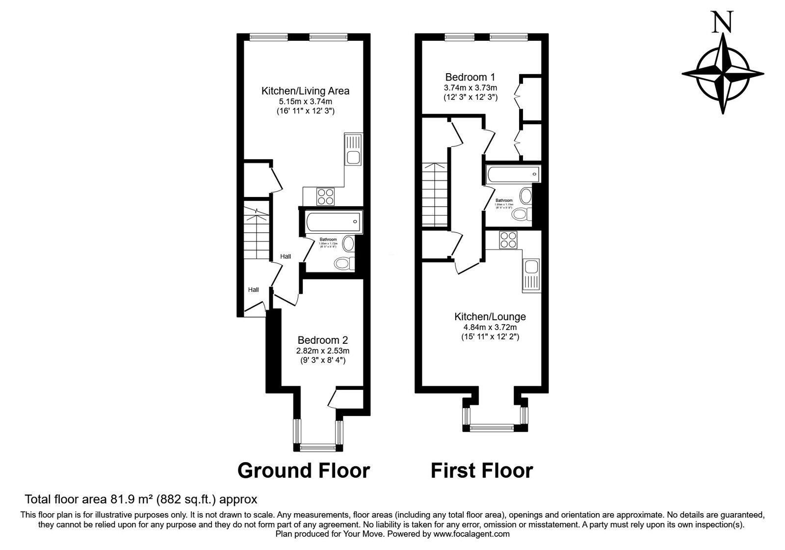 Floorplan of 2 bedroom Detached Flat for sale, Cecil Road, Rochester, Kent, ME1