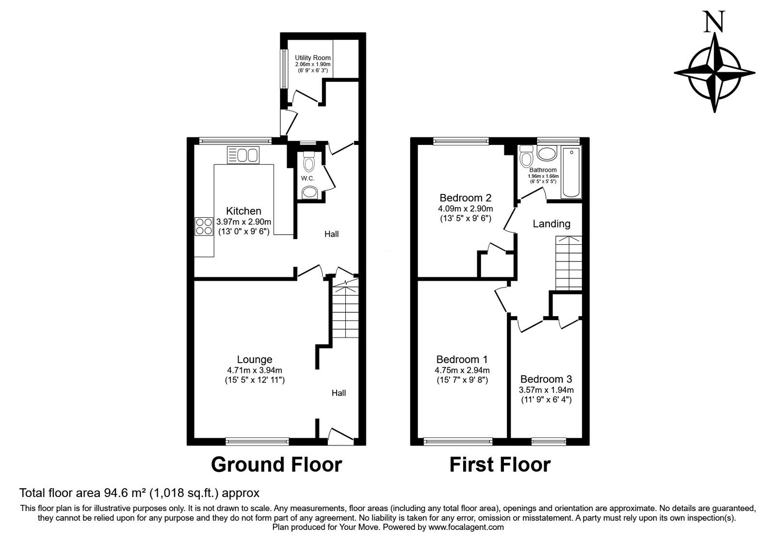 Floorplan of 3 bedroom Mid Terrace House for sale, River Drive, Rochester, Kent, ME2