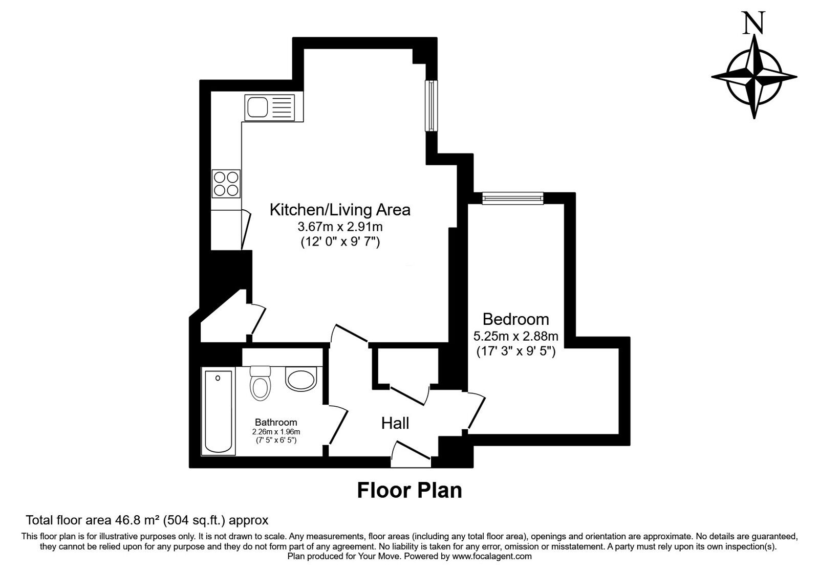 Floorplan of 1 bedroom Flat for sale, Bishops Court, St. Bartholomews Place, Kent, ME1