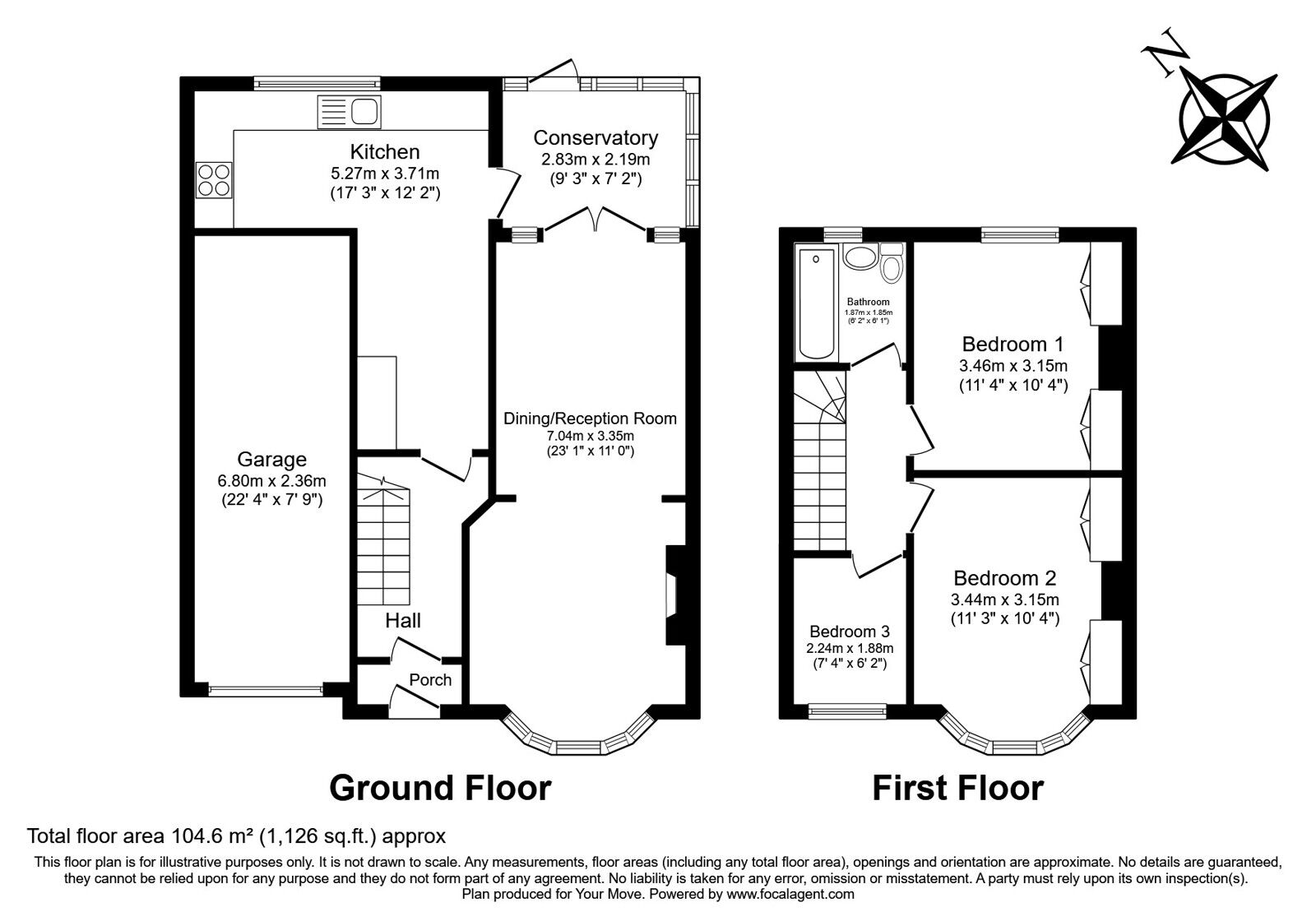 Floorplan of 3 bedroom End Terrace House for sale, Grafton Avenue, Kent, ME1