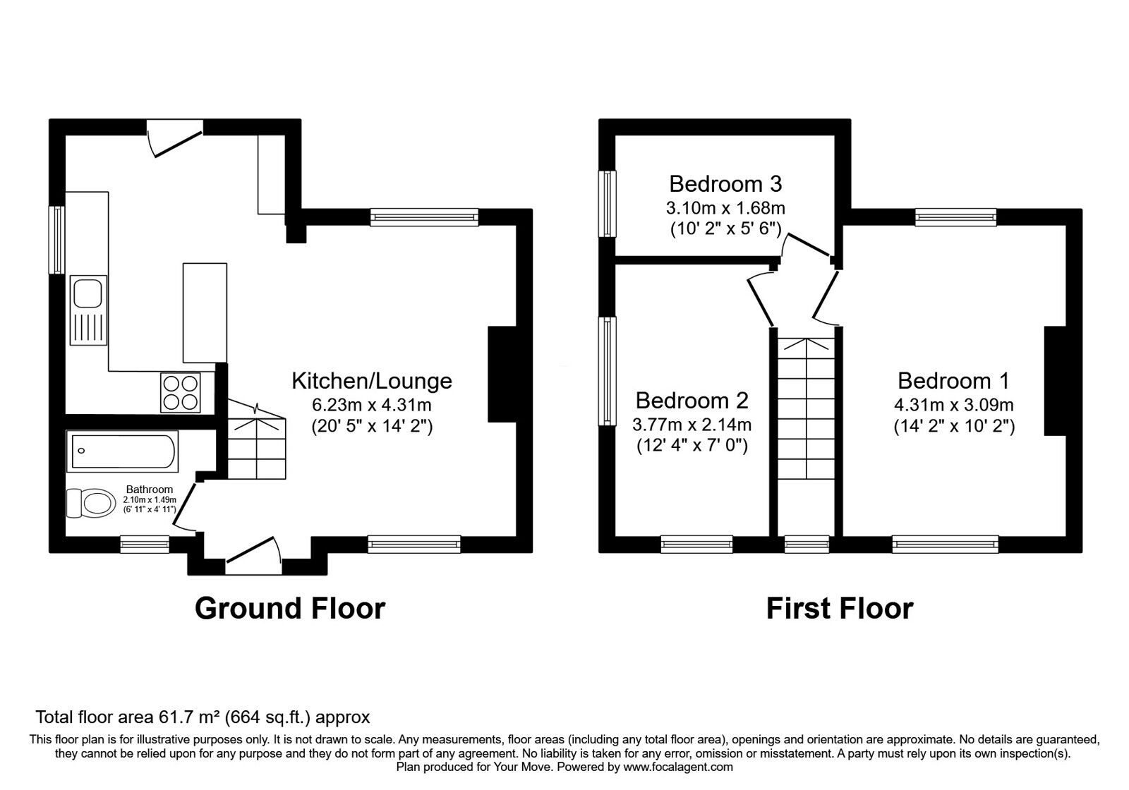 Floorplan of 3 bedroom Semi Detached House for sale, Hawthorn Road, Rochester, Kent, ME2