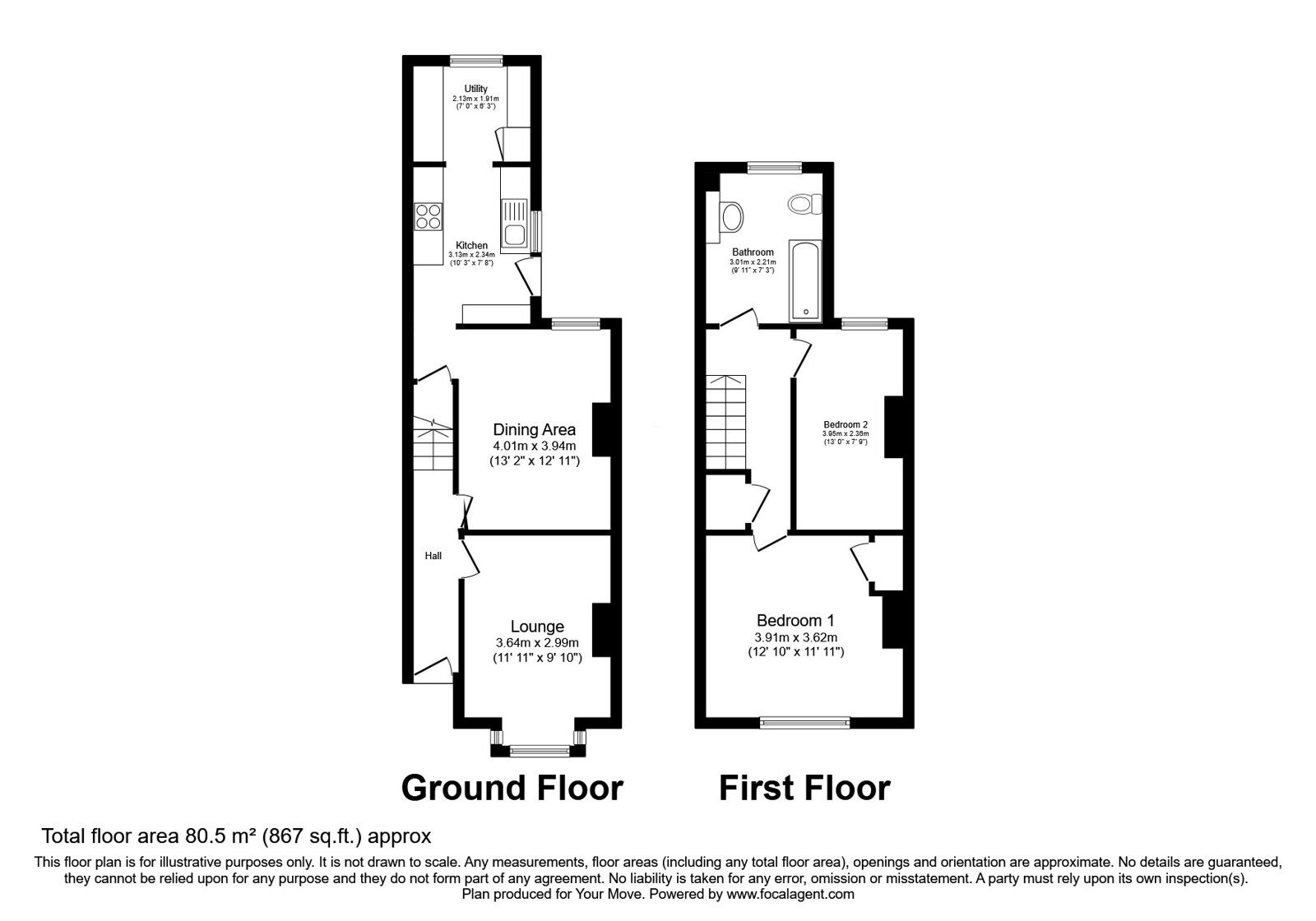 Floorplan of 2 bedroom Mid Terrace House for sale, Cecil Road, Rochester, Kent, ME1