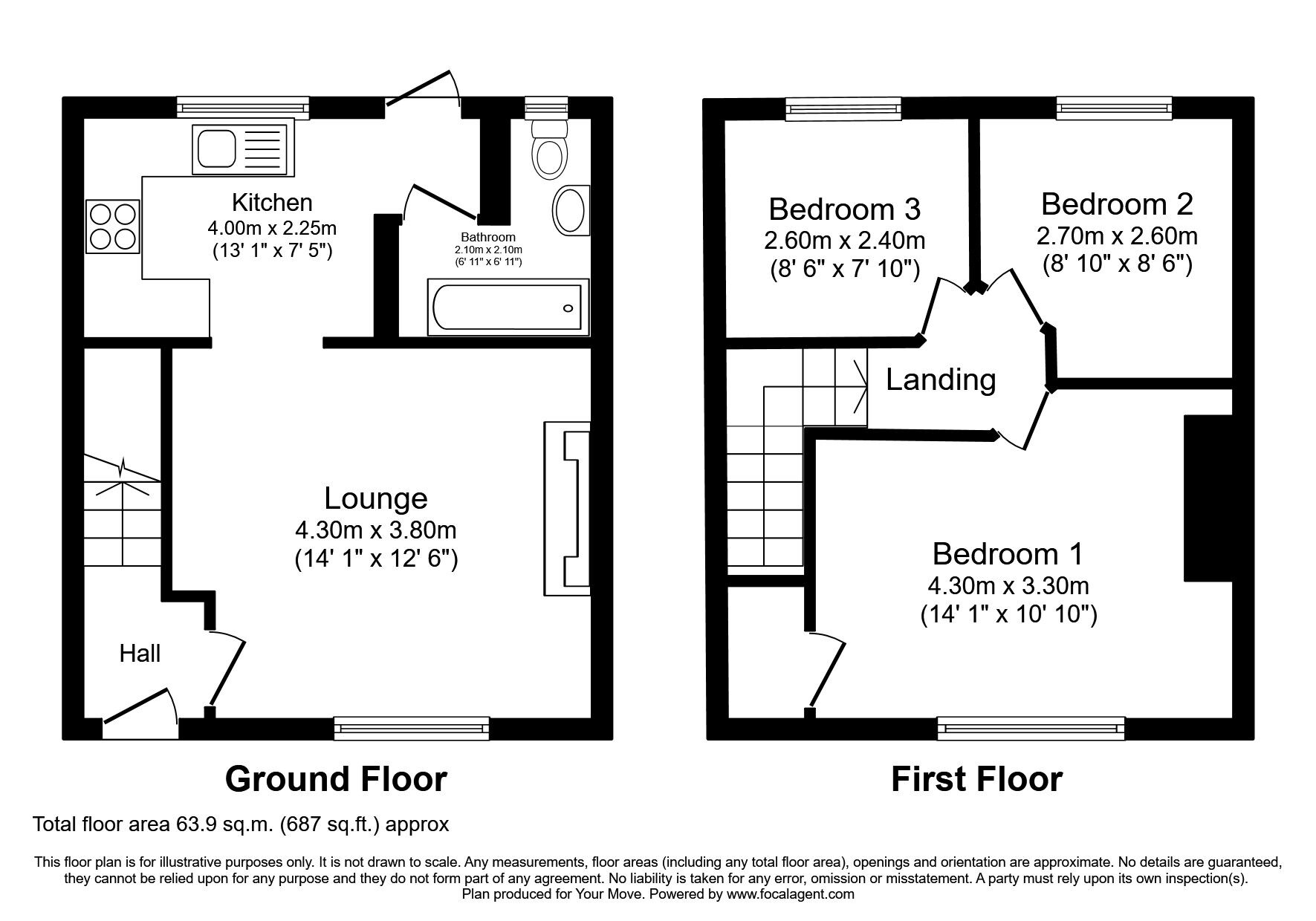 Floorplan of 3 bedroom Mid Terrace House to rent, Darnley Road, Rochester, Kent, ME2