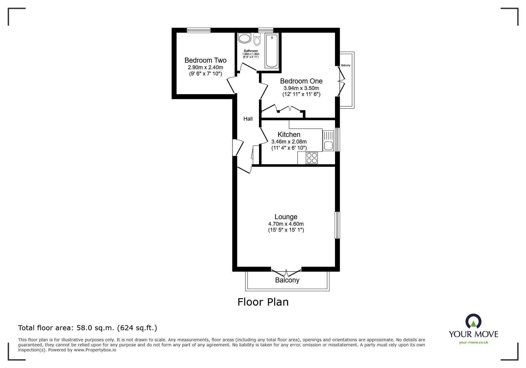 Floorplan of 2 bedroom Flat for sale, Florin Drive, Rochester, Kent, ME1