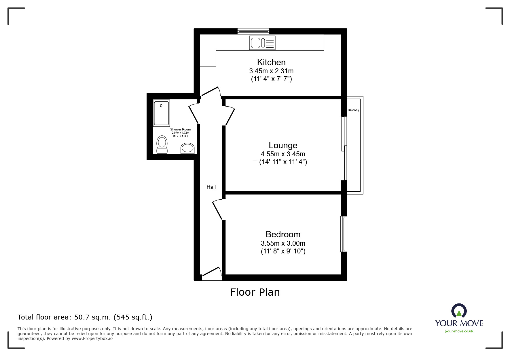 Floorplan of 1 bedroom Flat for sale, Bligh Way, Rochester, Kent, ME2