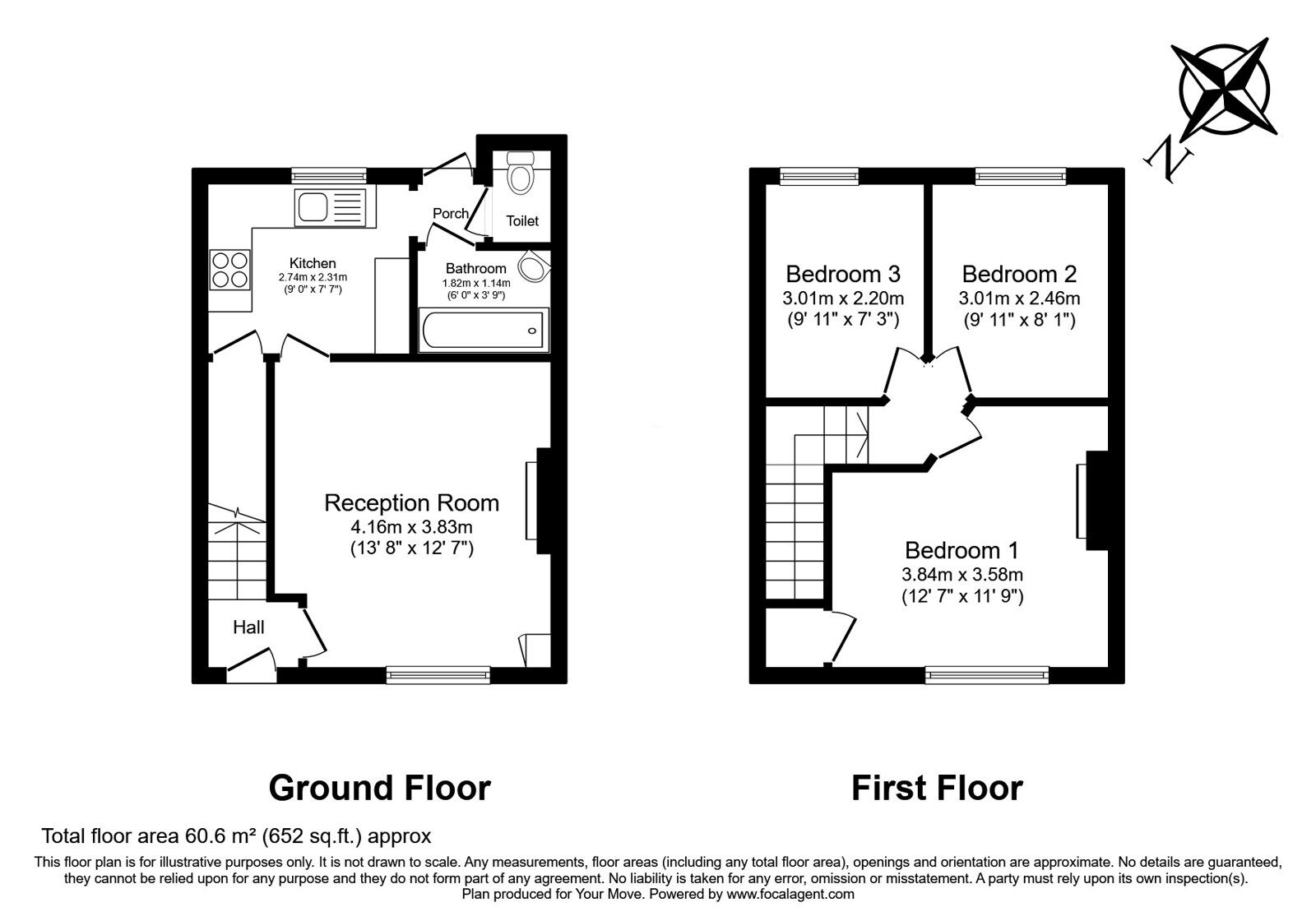Floorplan of 3 bedroom Mid Terrace House for sale, Princes Street, Rochester, Kent, ME1