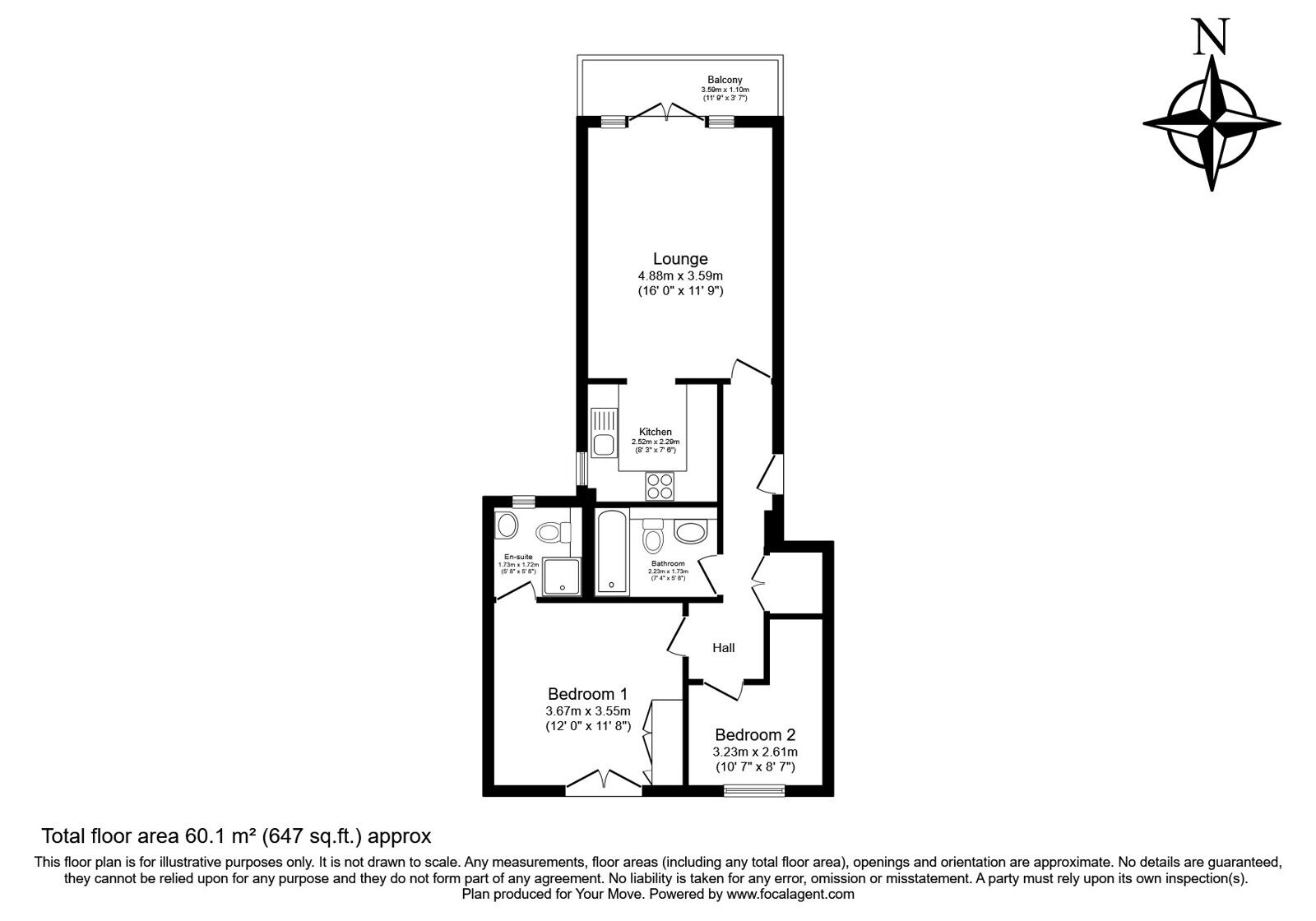 Floorplan of 2 bedroom Flat for sale, Shelley Rise, Rochester, Kent, ME1