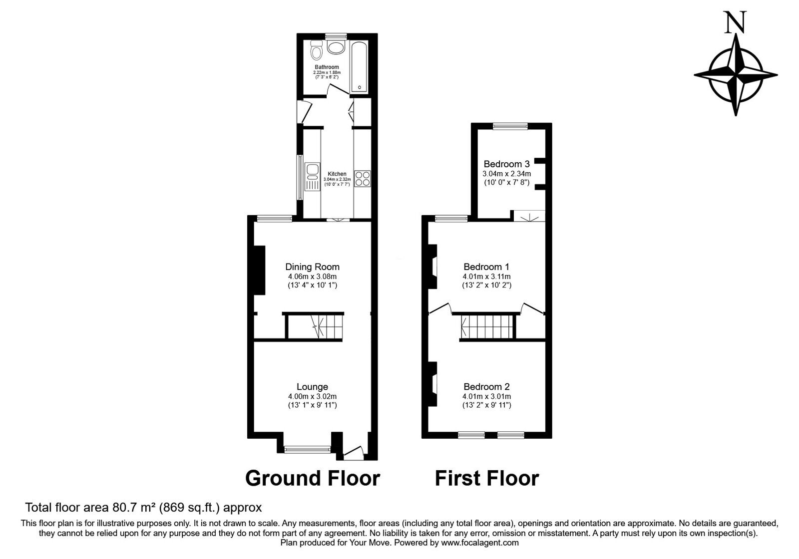 Floorplan of 3 bedroom Mid Terrace House for sale, Clive Road, Rochester, Kent, ME1
